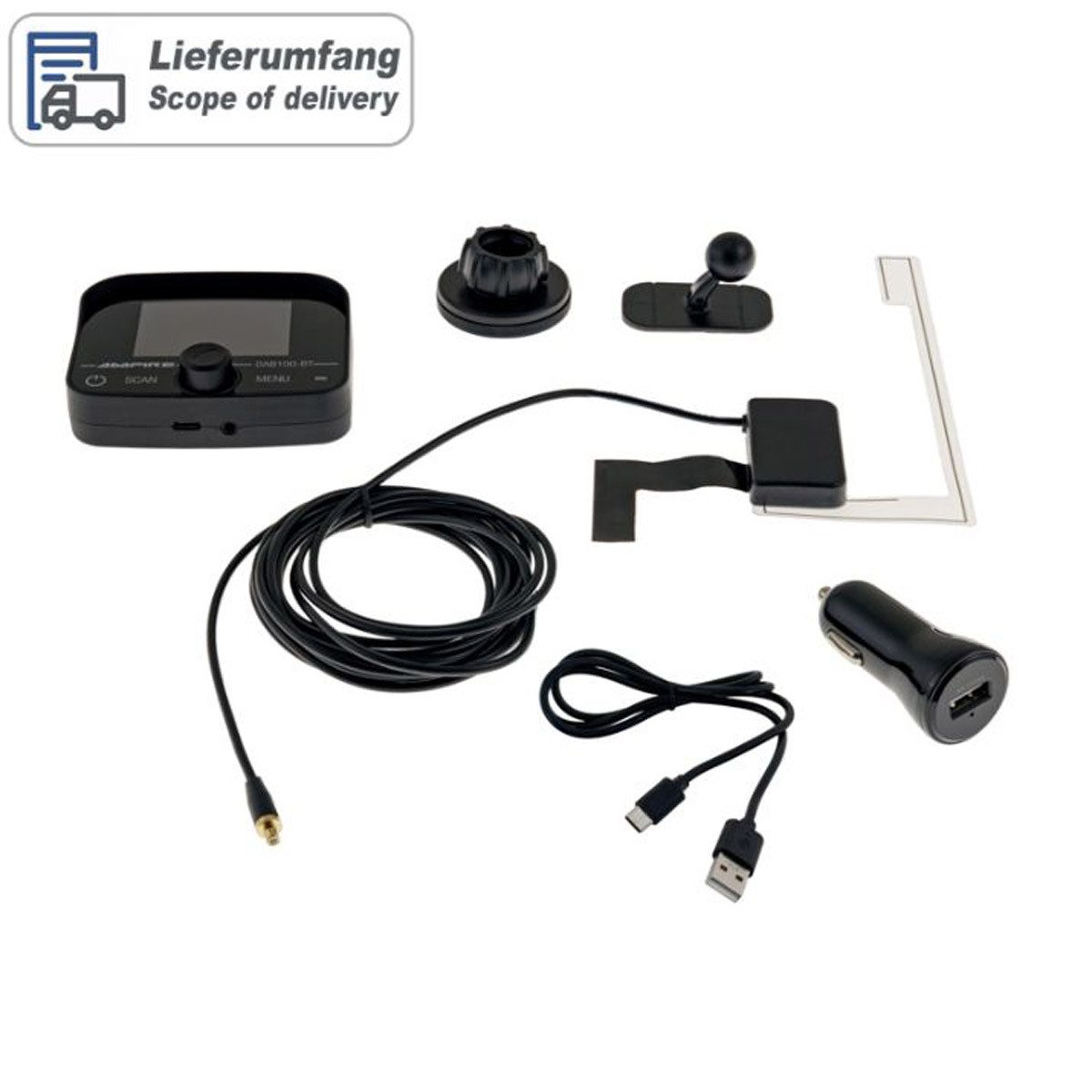 Ampire DAB100-BT DAB+ Receiver mit BT-Freisprecheinrichtung inkl DAB+ Antenne Autoradio
