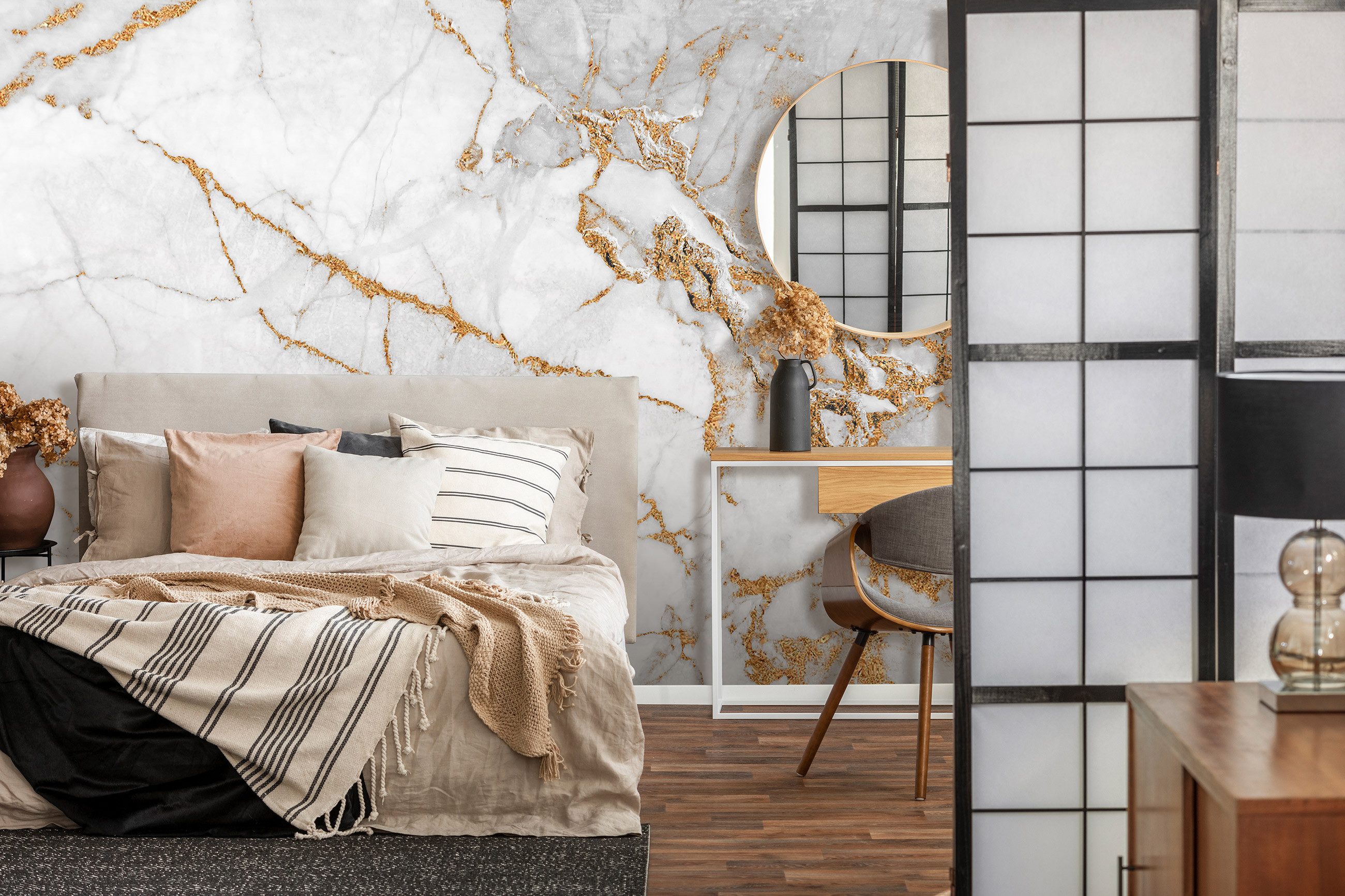 Wallarena Fototapete Marmor Struktur Steinoptik Gold Modern Glamour Wohnzimmer Schlafzimmer, Glatt, Marmor, Vliestapete inklusive Kleister
