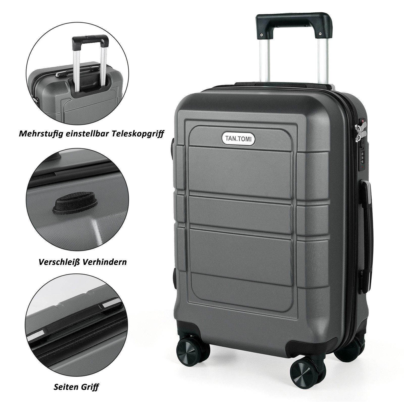 TAN.TOMI Kofferset Hartschale Trolley Koffer Leicht Reisekoffer ABS Erweiterbar Haltbar, 4 Rollen, Mit Zahlenschloss Trolley Handgepäck Große Kapazität 4 Rollen