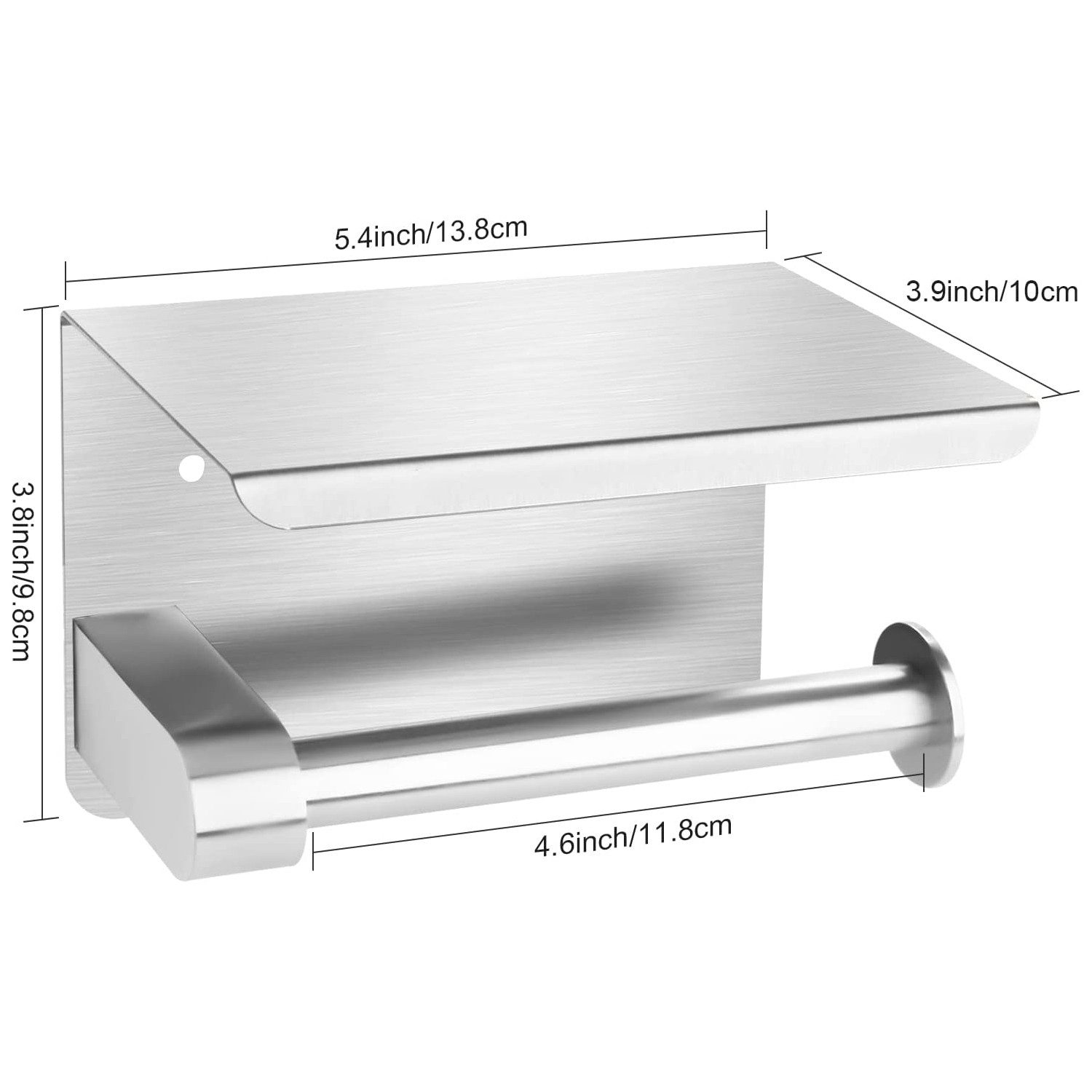 Refined Living Toilettenpapierhalter Ohne Bohren mit Ablage,Selbstklebende Klopapierhalter,für Bad Küche (Edelstahlmaterial rostfrei, Toilettenpapierhalter, Storage rack, toilet paper rack, tissue rack, roll paper rack), mit 2 verschiedenen Befestigungsoptionen, mit Smartphone-Ablage