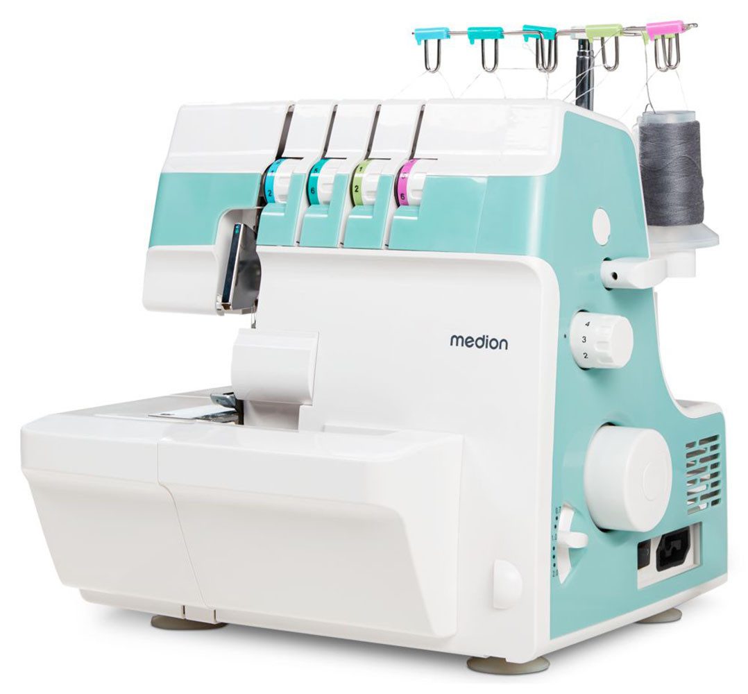 Medion® Overlock-Nähmaschine SO90 (MD 19169), 90 Watt Motorleistung, Freiarmnähen, Nählicht, 1.200 Stichen/min, Teleskopfadenführung, bis zu 4 Fäden gleichzeitig