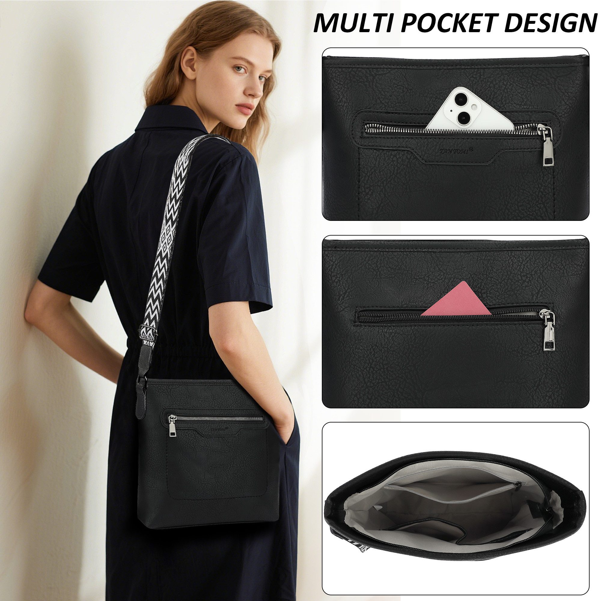 TAN.TOMI Schultertasche Henkeltasche für Damen Modische Umhängetasche Crossbody Bag, Multi-Taschen-Design, Gesäßtasche, verstellbare Schultergurte