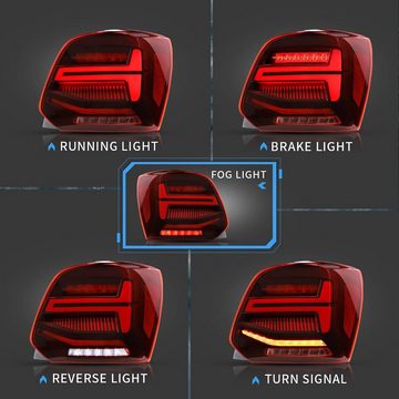 LLCTOOLS Rückleuchte Voll LED Rückleuchten für VW Polo 6R 6C 2011-2017 Rot oder Smoke, LED fest integriert