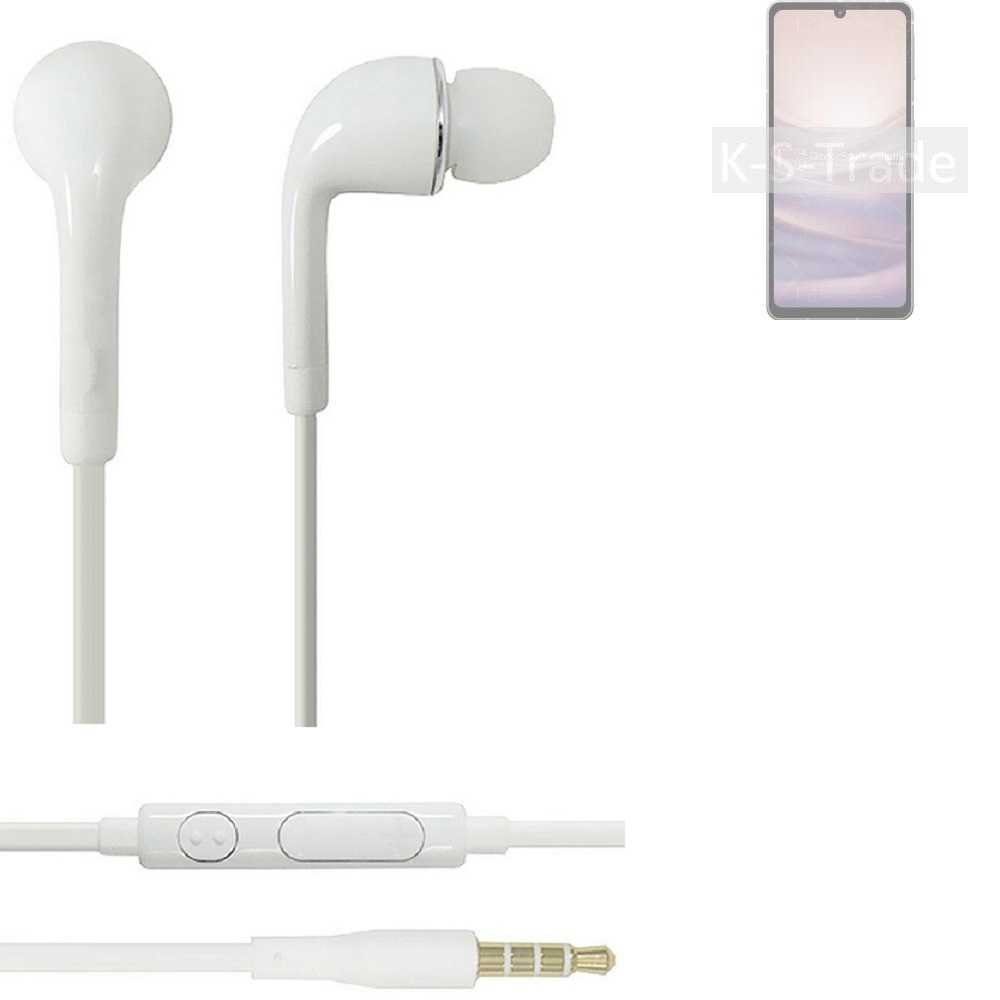 K-S-Trade für Sharp Aquos Sense7 In-Ear-Kopfhörer (Kopfhörer Headset mit Mikrofon u Lautstärkeregler weiß 3,5mm)