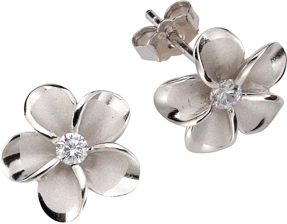 Firetti Paar Ohrstecker Schmuck Geschenk Silber 925 Ohrschmuck Blume/Blüte, mit Zirkonia (synth)