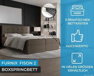 Furnix Boxspringbett FISON-2 140/160/180x200 Polsterbett mit Bettkasten und Kopfteil, 2 Bonell-Federkern-Matratzen H3, hochwertig & robust