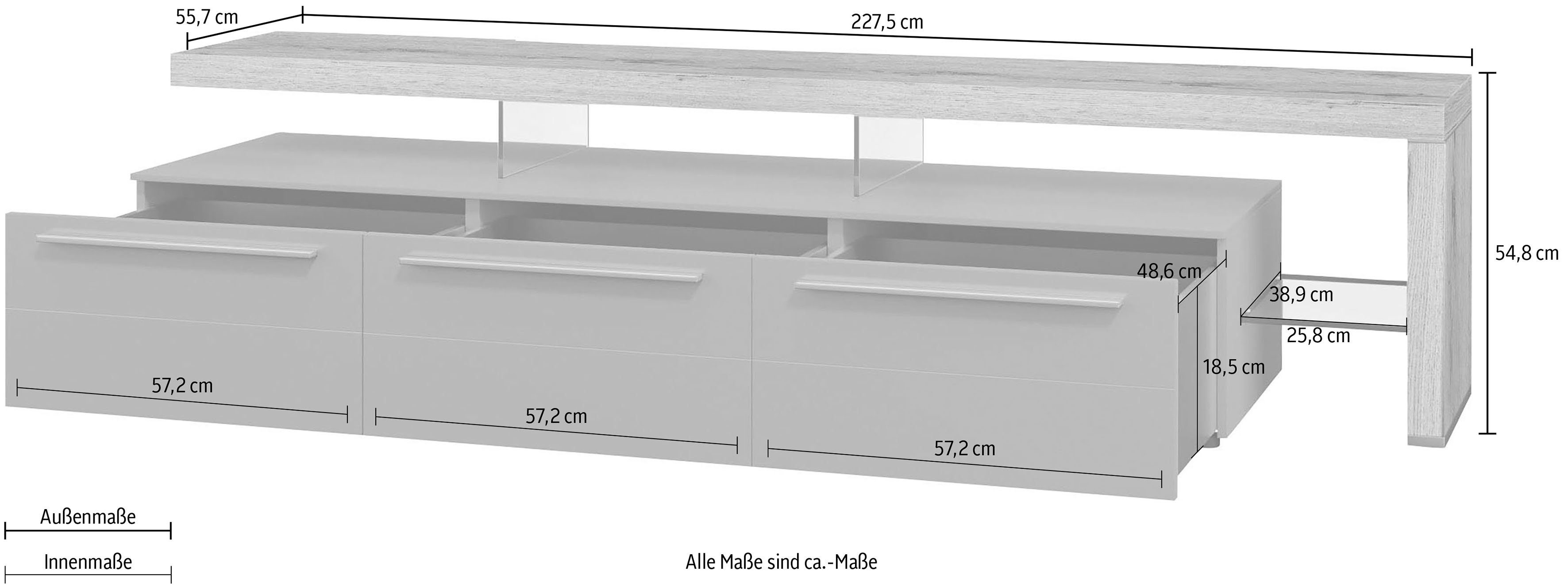 GWINNER Lowboard »Bellano«, mit TV-Brücke rechts, Breite 227,5 cm-Otto