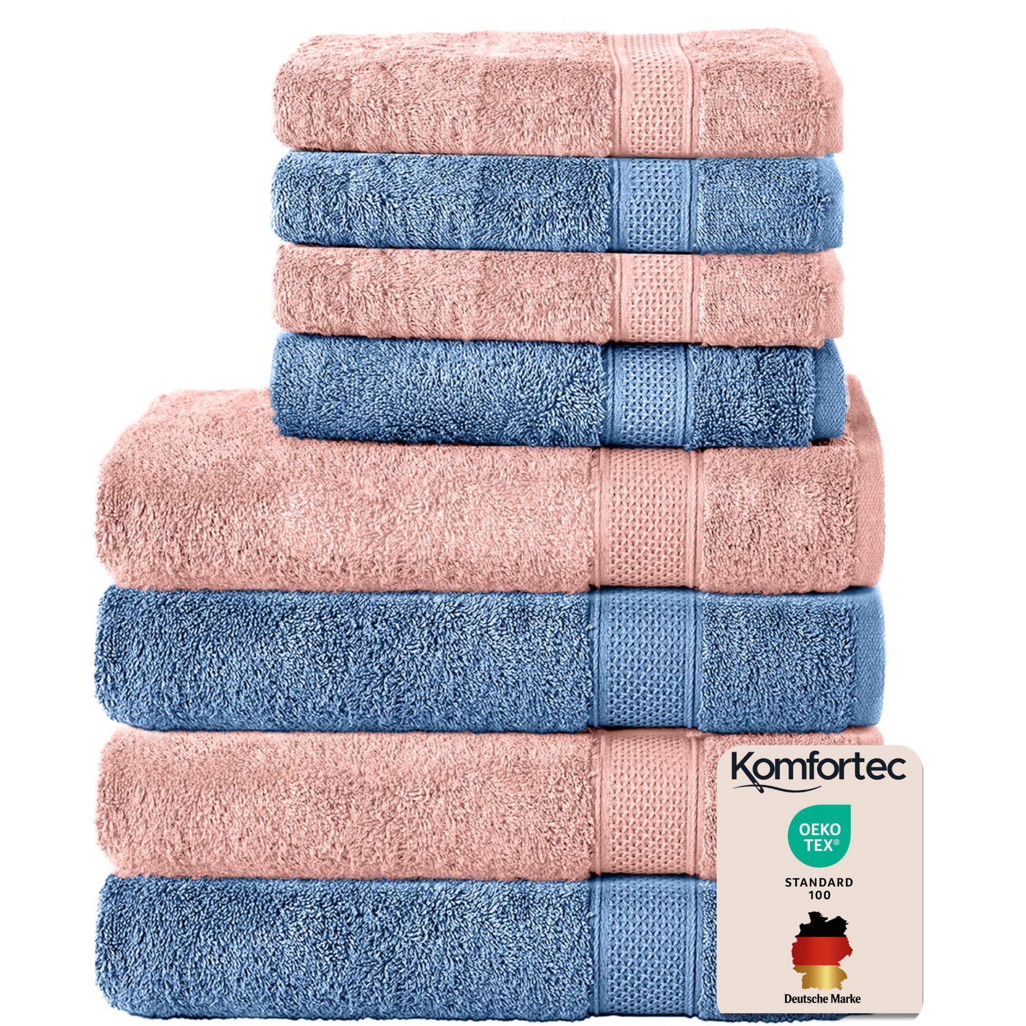 Komfortec Handtuch Set aus 100% Baumwolle, 4 Handtücher 50x100 cm und 4 Badetücher 70x140 cm, Frottee (Packung, 8-St), Duschtücher & Badehandtuch, Weich, Towel, Groß