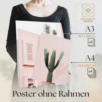Heimlich Poster Set als Wohnzimmer Deko, Bilder DINA3 & DINA4, Architektur Pink Kaktus, Pflanzen