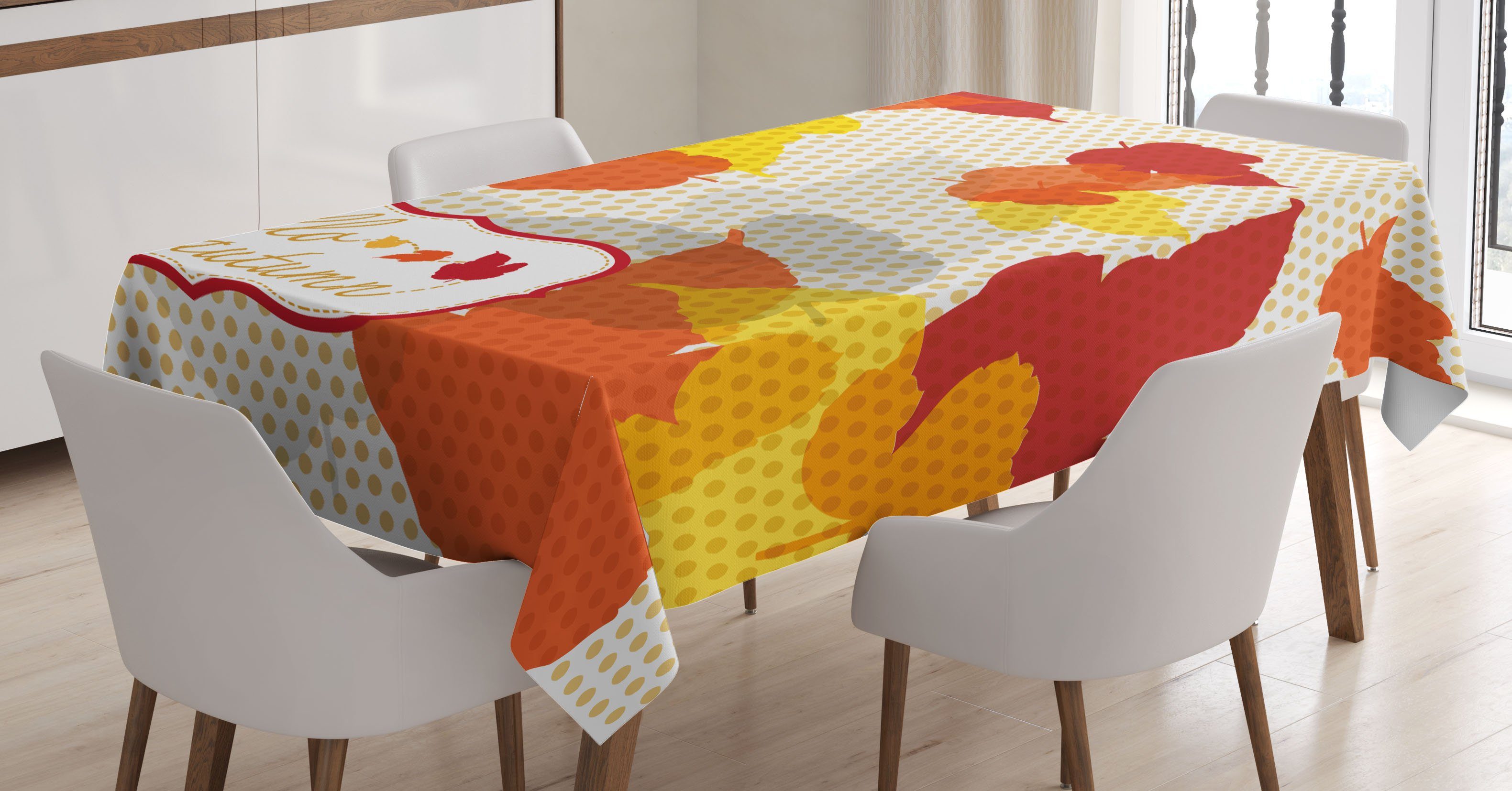 Abakuhaus Tischdecke Farbfest Waschbar Für den Außen Bereich geeignet Klare Farben, Hallo Herbst Herbst Blätter und Zeichen