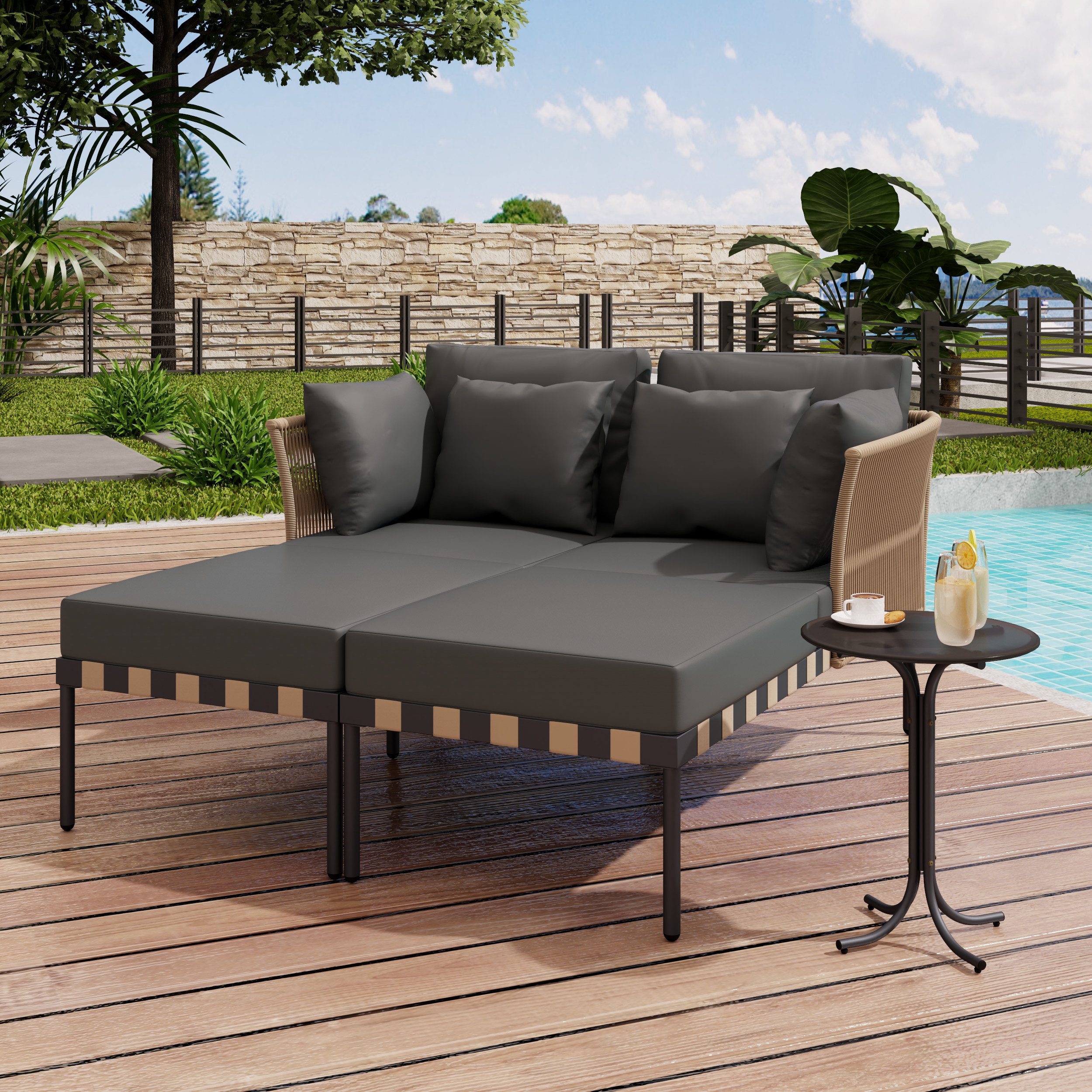 Merax Loungebett, Modularer Terrassenmöbel Balkonmöbel-Set mit günstig online kaufen