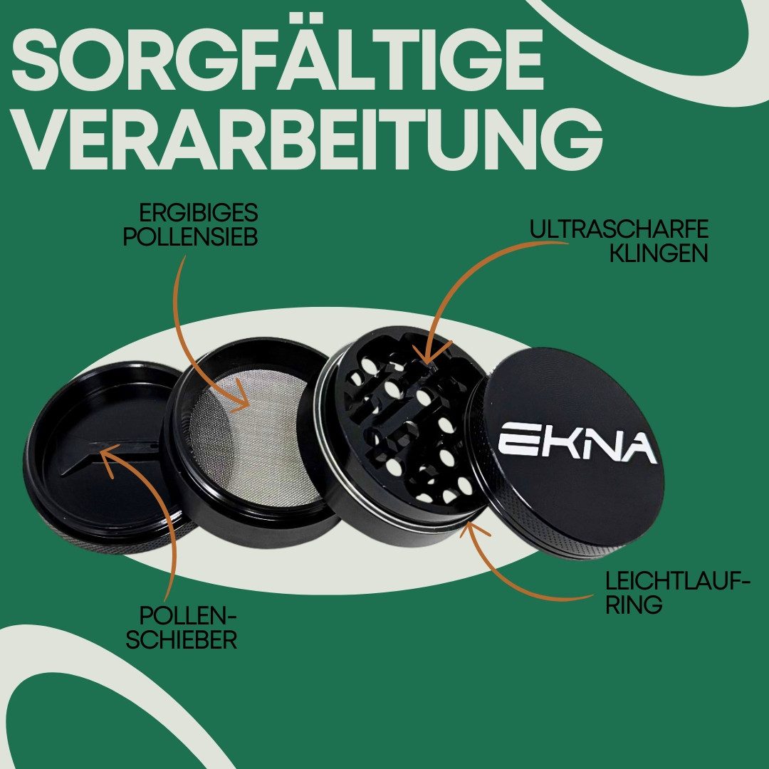 EKNA Grinder Metall Grinder - Kräutermühle - Crusher Manuell, 4-teilig + Pollenschaber!