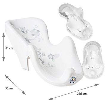 Tega-Baby Babybadewanne 6 Teile SET AB EULE + Ständer Weiß - Abflussset Baby Wanne, (Premium.set Made in Europe), Wanne+ Badesitz+ Töpfchen+ WC Aufsatz+ Hocker+ Ablauf Set+ Ständer