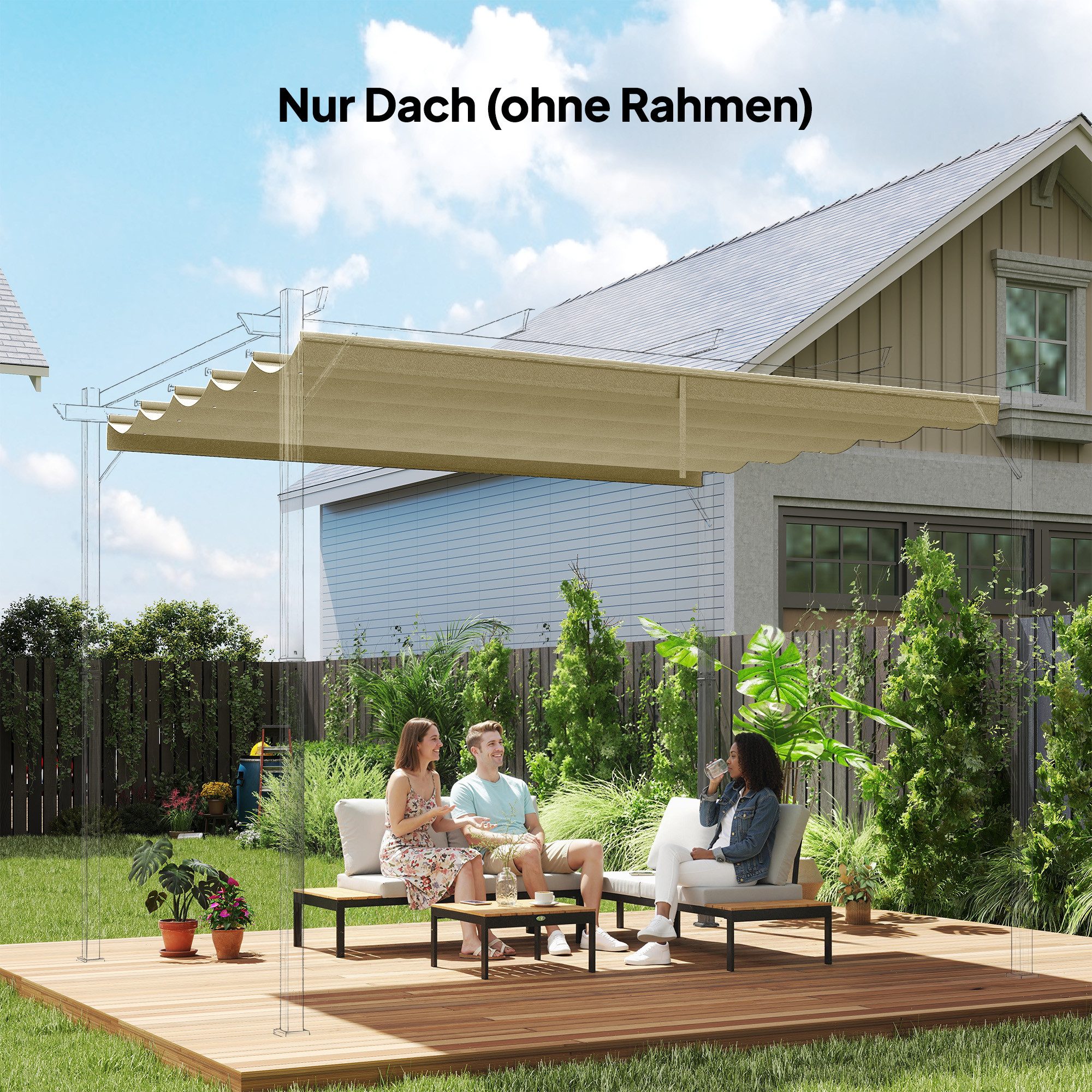 Outsunny Pavillon-Ersatzdach für 4 x 3 m Pergola, mit Regenabflusslöchern, 180 g/m², 350 x 260 cm (Ersatzdach für Pergola, Pergola-Schattenabdeckung), für Garten, Terrasse, Beige