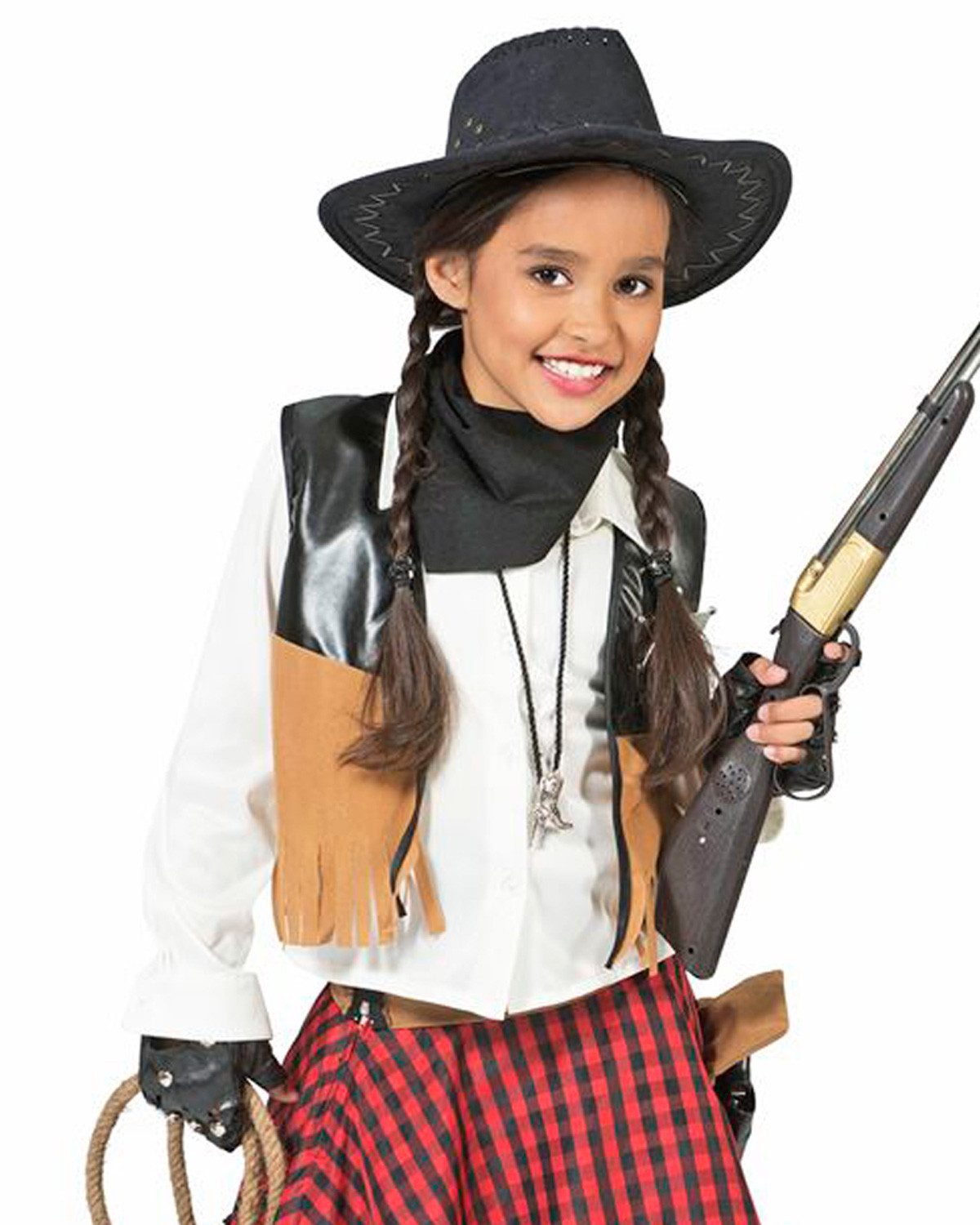 Funny Fashion Kostüm Cowgirl Kostüm 'Austine' für Mädchen, Rot Schwarz