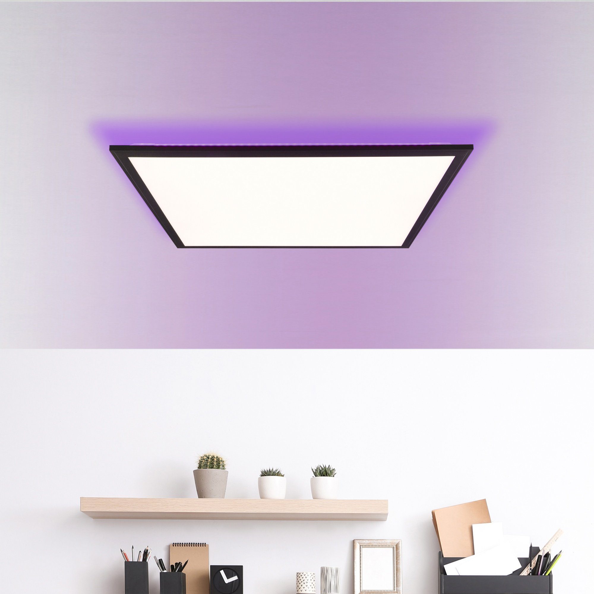 Lightbox LED Deckenleuchte, integriert, x lm, über RGB-Backlight, 60 3800 60 schwarz Fernbedienung, Memoryfunktion, cm, kaltweiß, - CCT fest warmweiß dimmbar, LED 
