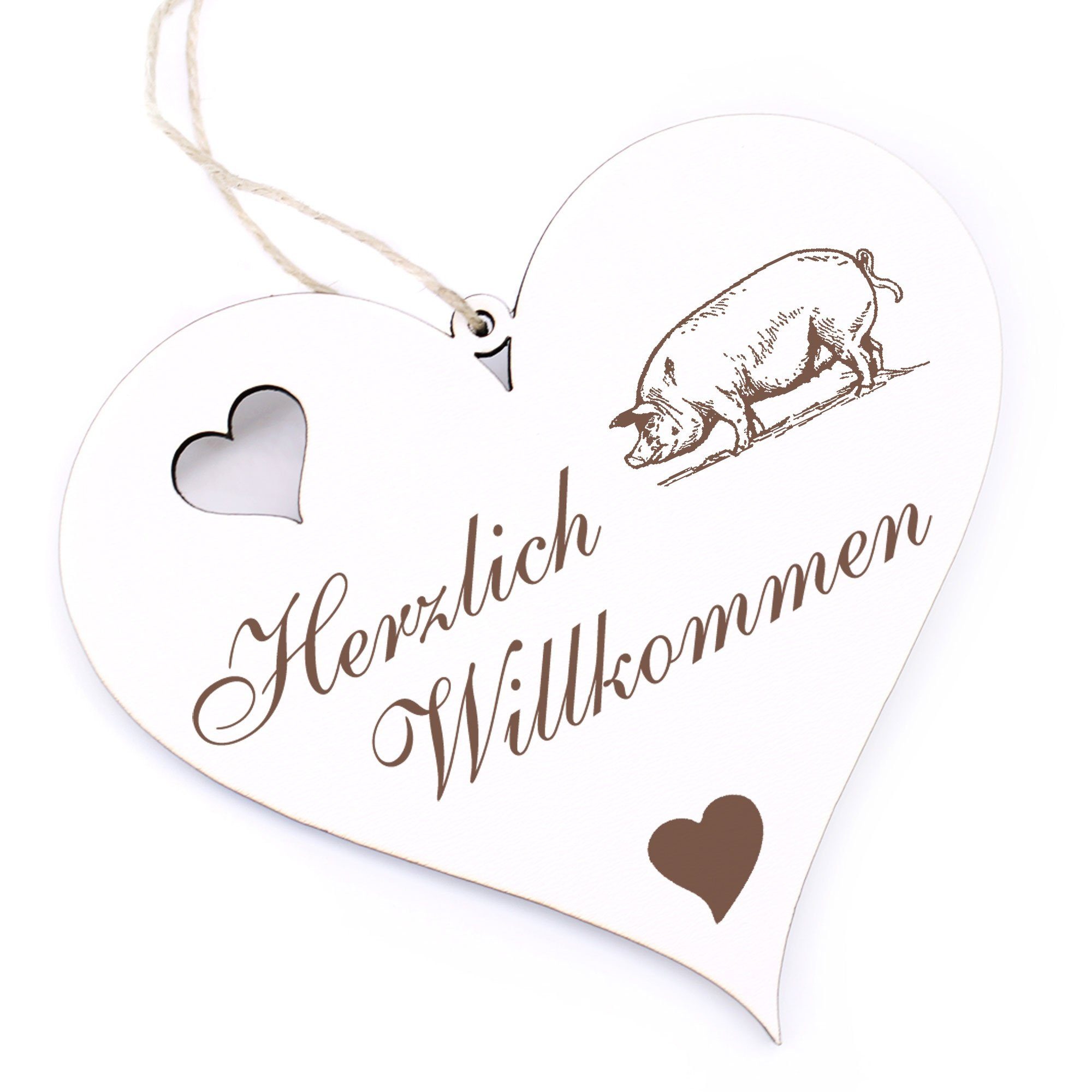 Dekolando Hängedekoration Herzlich Willkommen - Schwein - 13x12cm