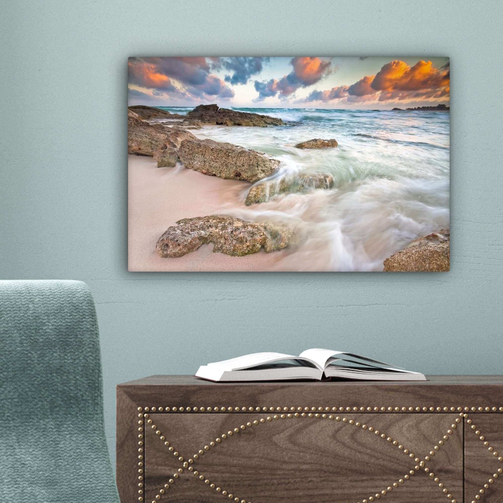 Tulum St), in cm Tropischer Aufhängefertig, von (1 Wanddeko, Mexiko, 30x20 Leinwandbilder, Strand OneMillionCanvasses® Leinwandbild Wandbild