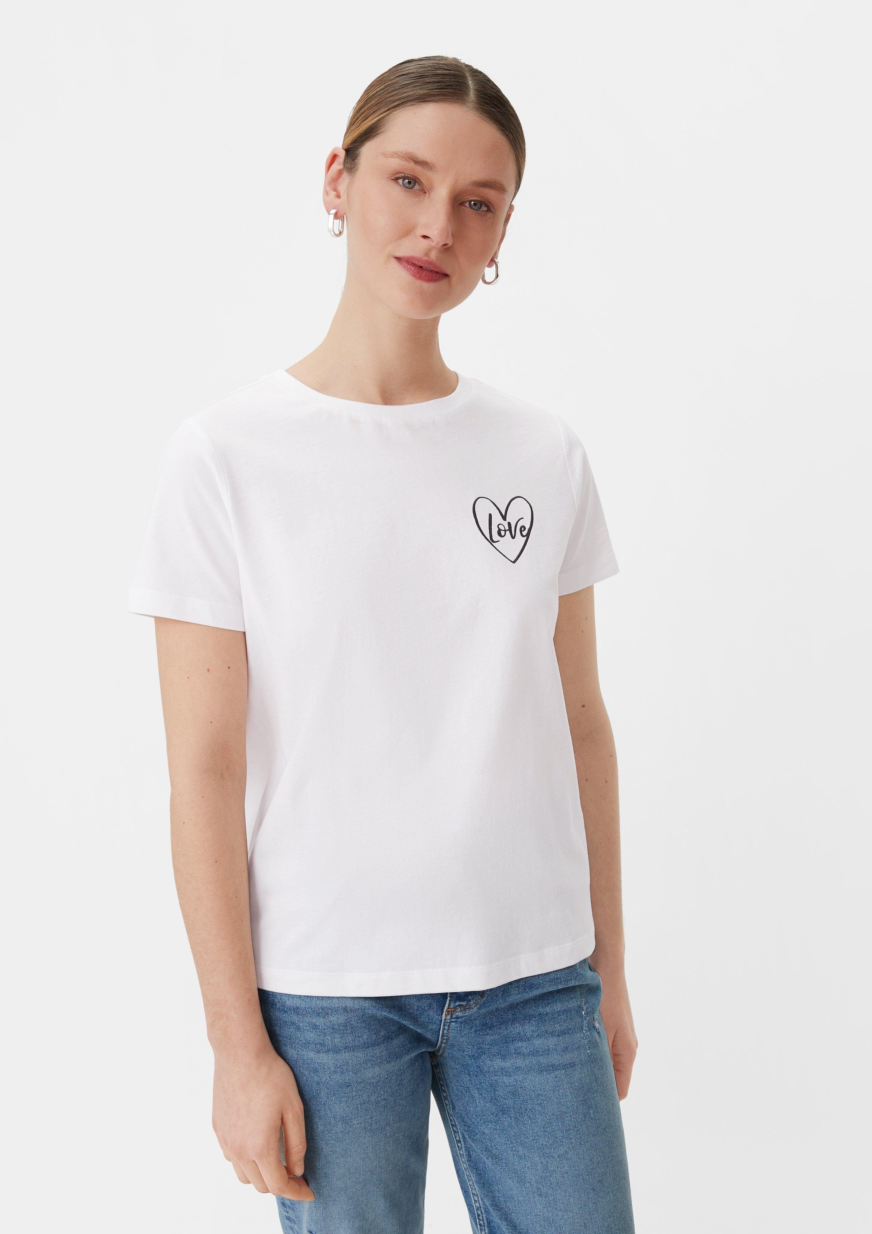 comma casual identity Kurzarmshirt T-Shirt mit Frontprint Logo