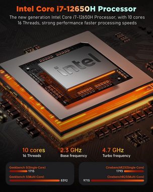NiPoGi Mini-PC (Intel Core i5 Core i7, 12650H, 32 GB RAM, 512 GB SSD, Mikrocomputer Mini-Desktop Compute leiser Mini-PC klein kleiner PC)