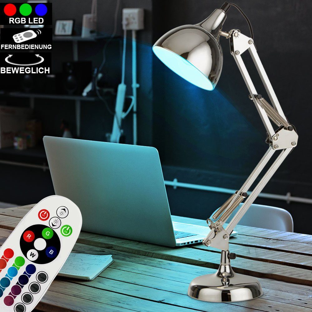 etc-shop LED Schreibtischlampe, Tisch Lampe Fernbedienung Lese Leuchte  Gelenk Dimmer verstellbar im Set inkl. RGB LED Leuchtmittel