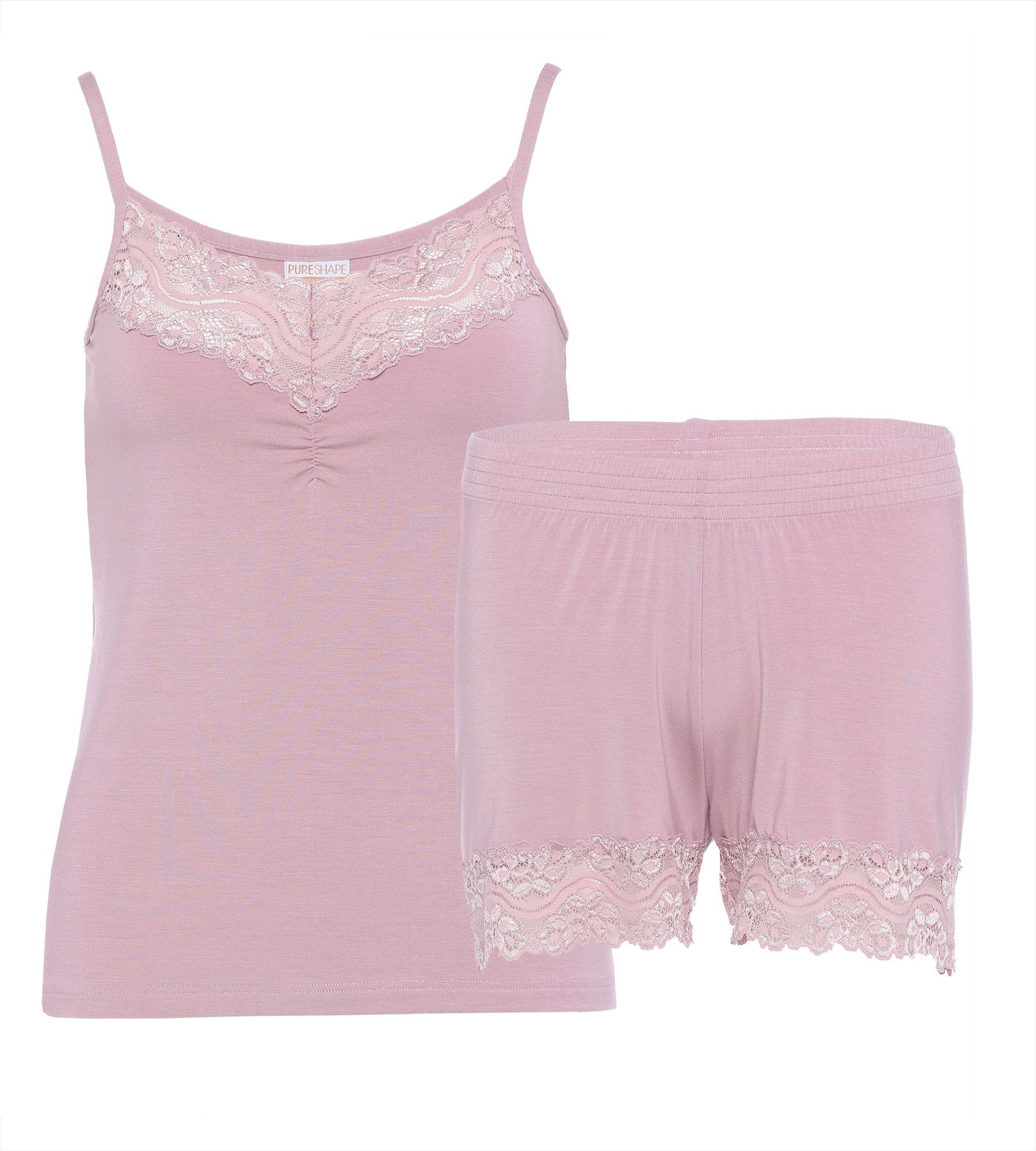 Pure Shorty & Spitzeneinsatz Shape 2-teilig) Trägertop Pyjama mit (Set,