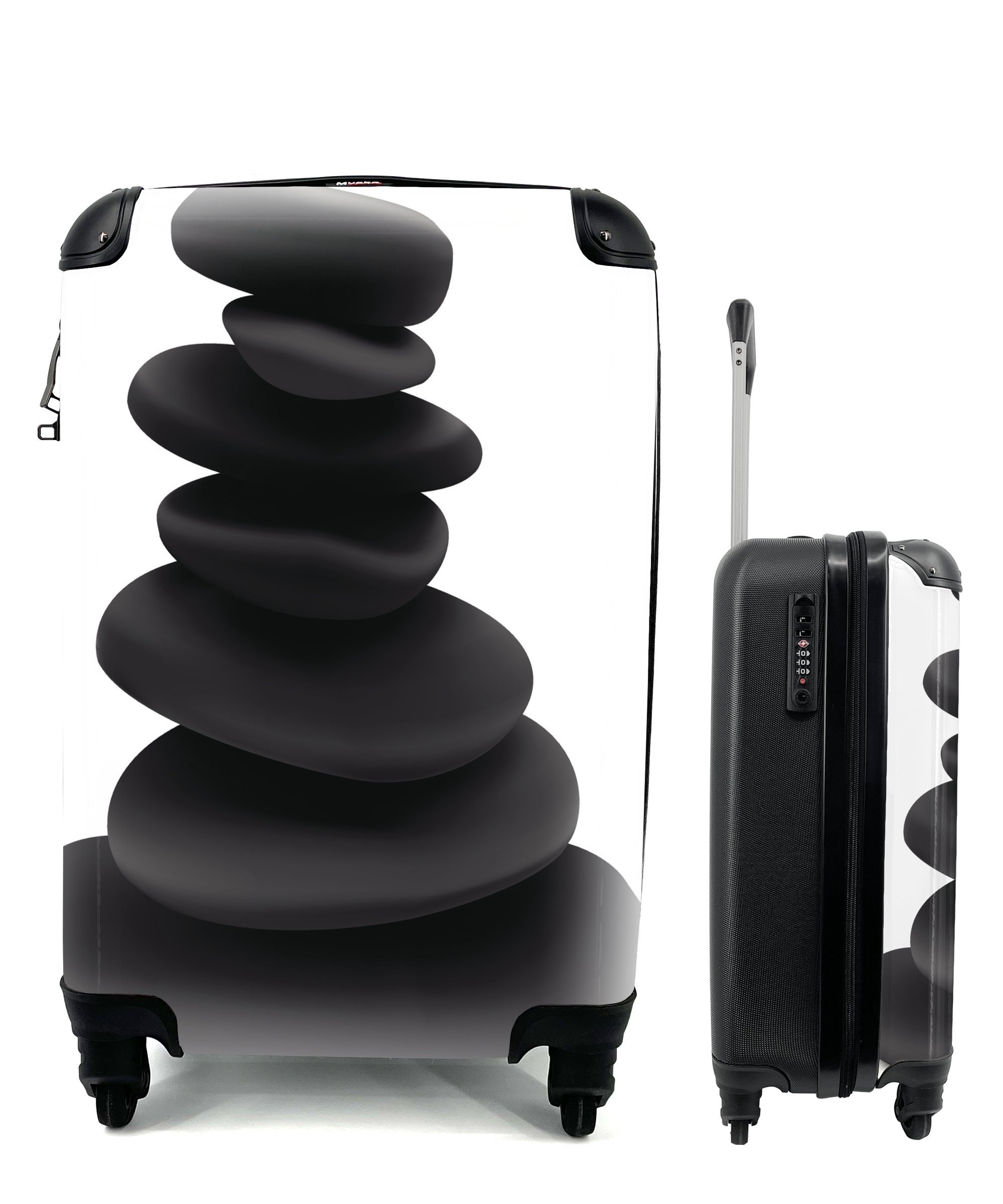 MuchoWow Handgepäckkoffer Stapel mit Zen-Steinen, 4 Rollen, Reisetasche mit rollen, Handgepäck für Ferien, Trolley, Reisekoffer