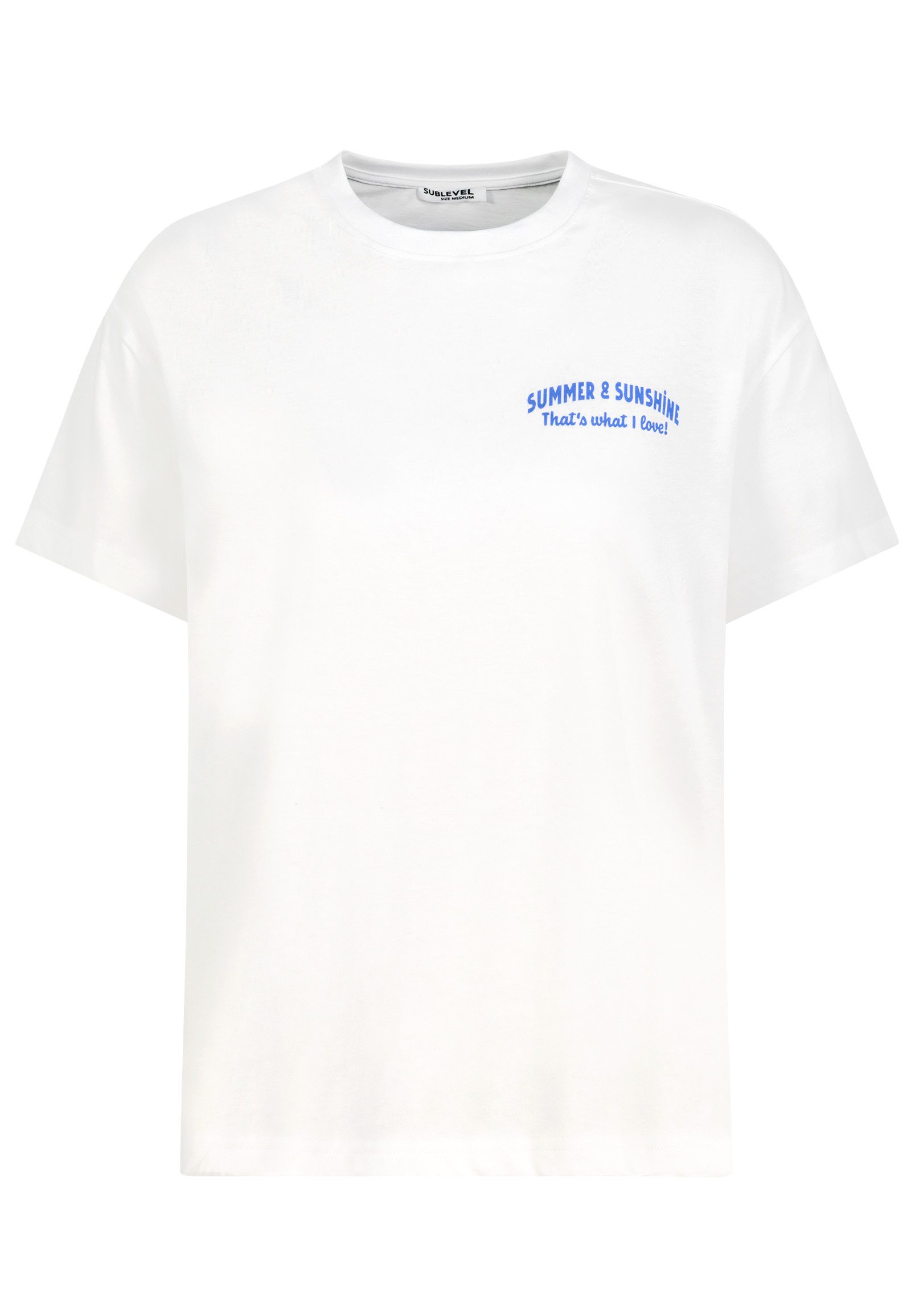 SUBLEVEL T-Shirt Moderner Motivprint Rundhals Kurzarm für Damen (1-tlg) Baumwolle Normal Fit Rundhals Kurzarm Spruch atmungsaktiv