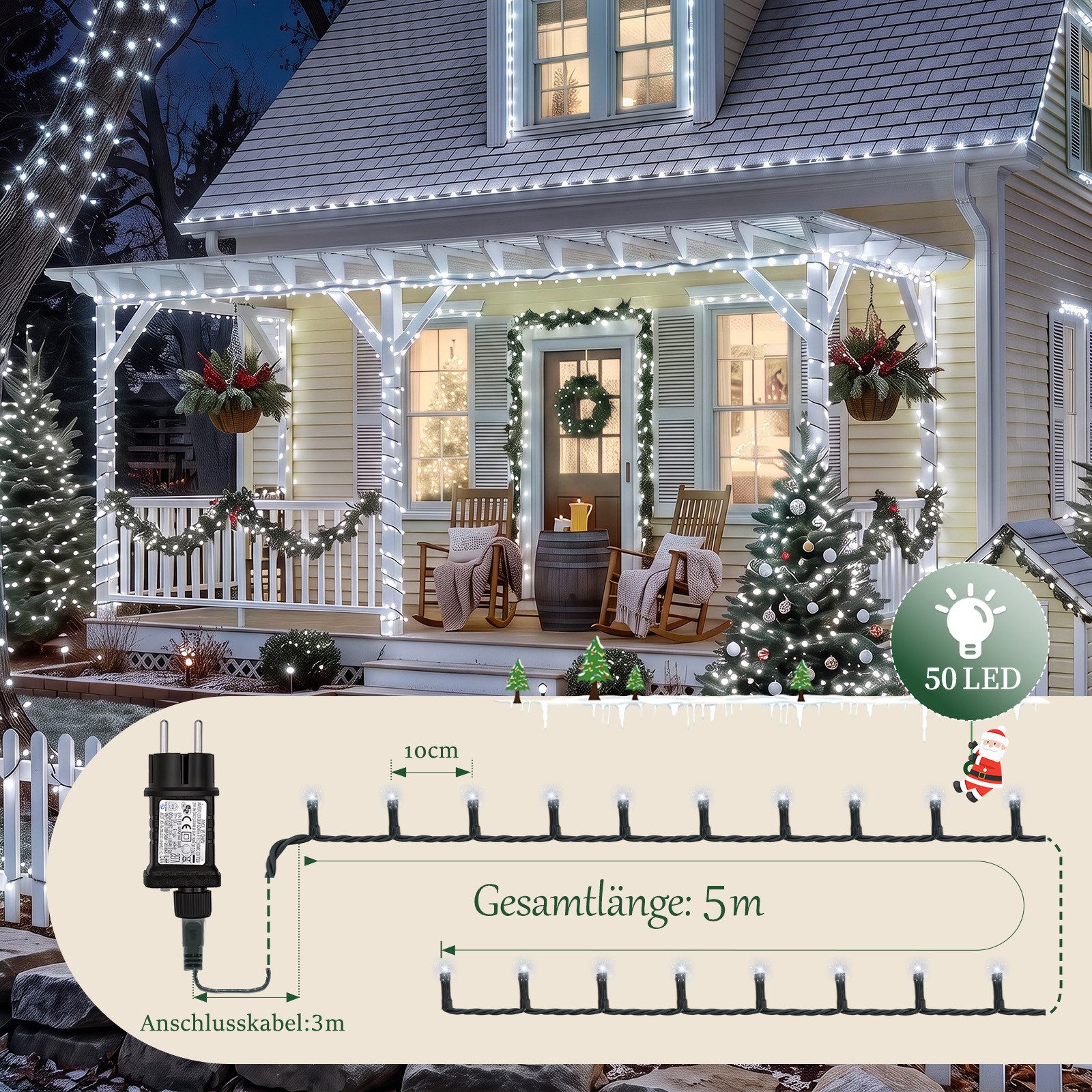 Salcar LED-Lichterkette 2m-100m LED Lichterkette Weihnachtsbaum 20-1660er LED Weihnachtsdeko – Bild 3 von 5