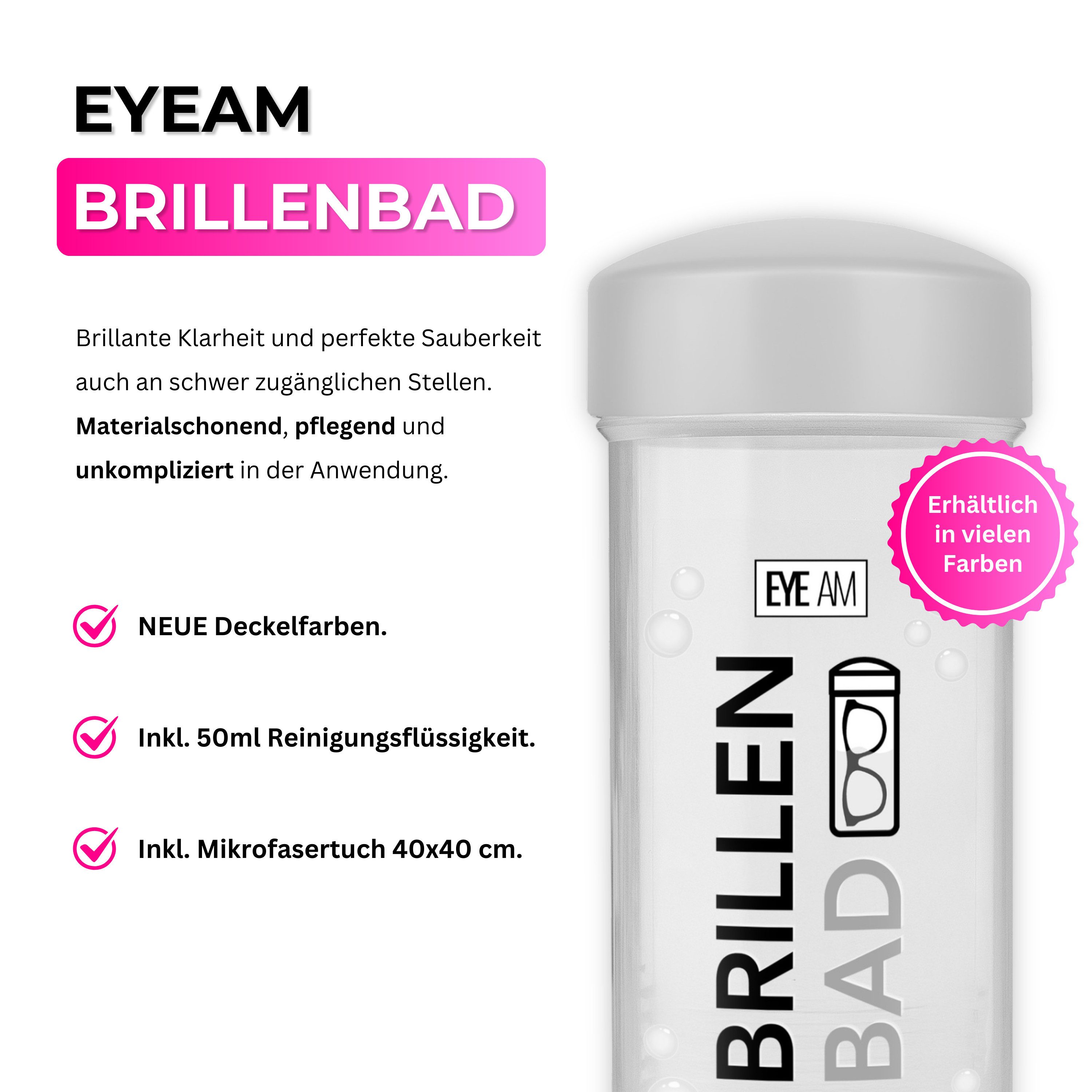 EyeAm Brillenbad Set inkl. 50ml Konzentrat & Mikrofasertuch, Reinigungskonzentrat (im Set mit 50ml Spezialreiniger & Mikrofasertuch 40x40 cm)