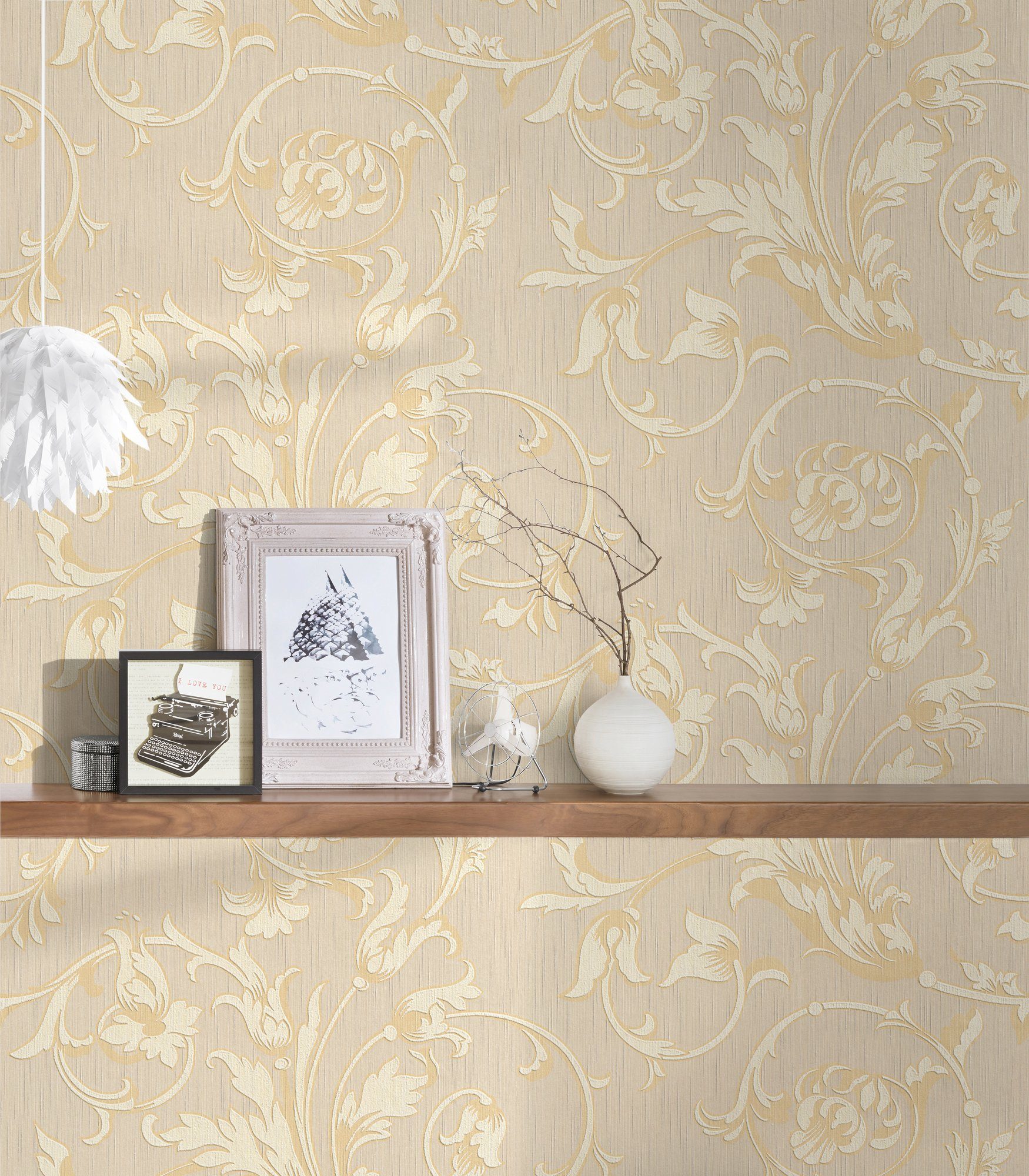 A.S. Création Architects Paper Floral samtig, Tessuto, creme/gold/beige Tapete Textiltapete Blumen floral, Barock