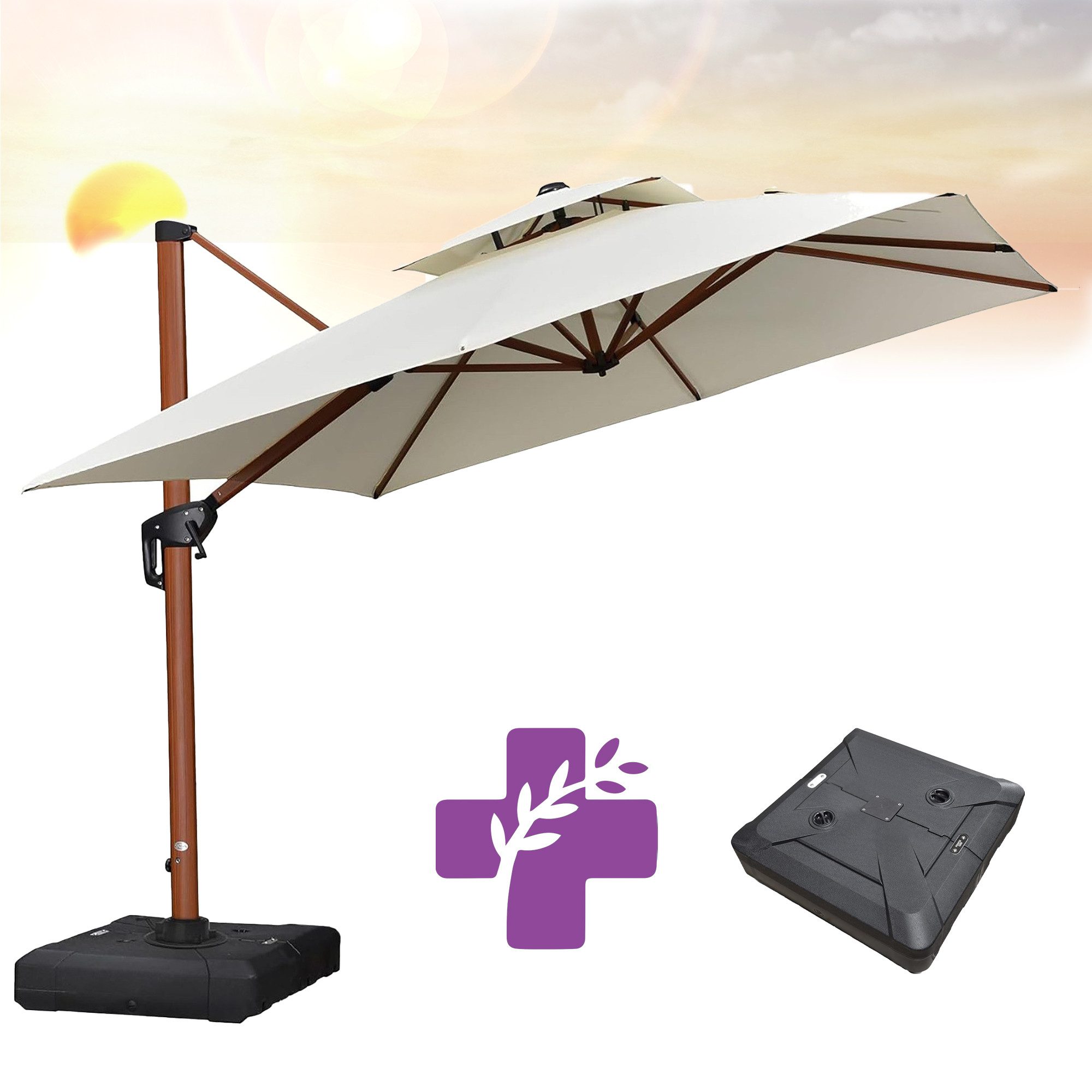 PURPLE LEAF Ampelschirm Außenbereich Holzoptik Sonnenschirm, günstig online kaufen