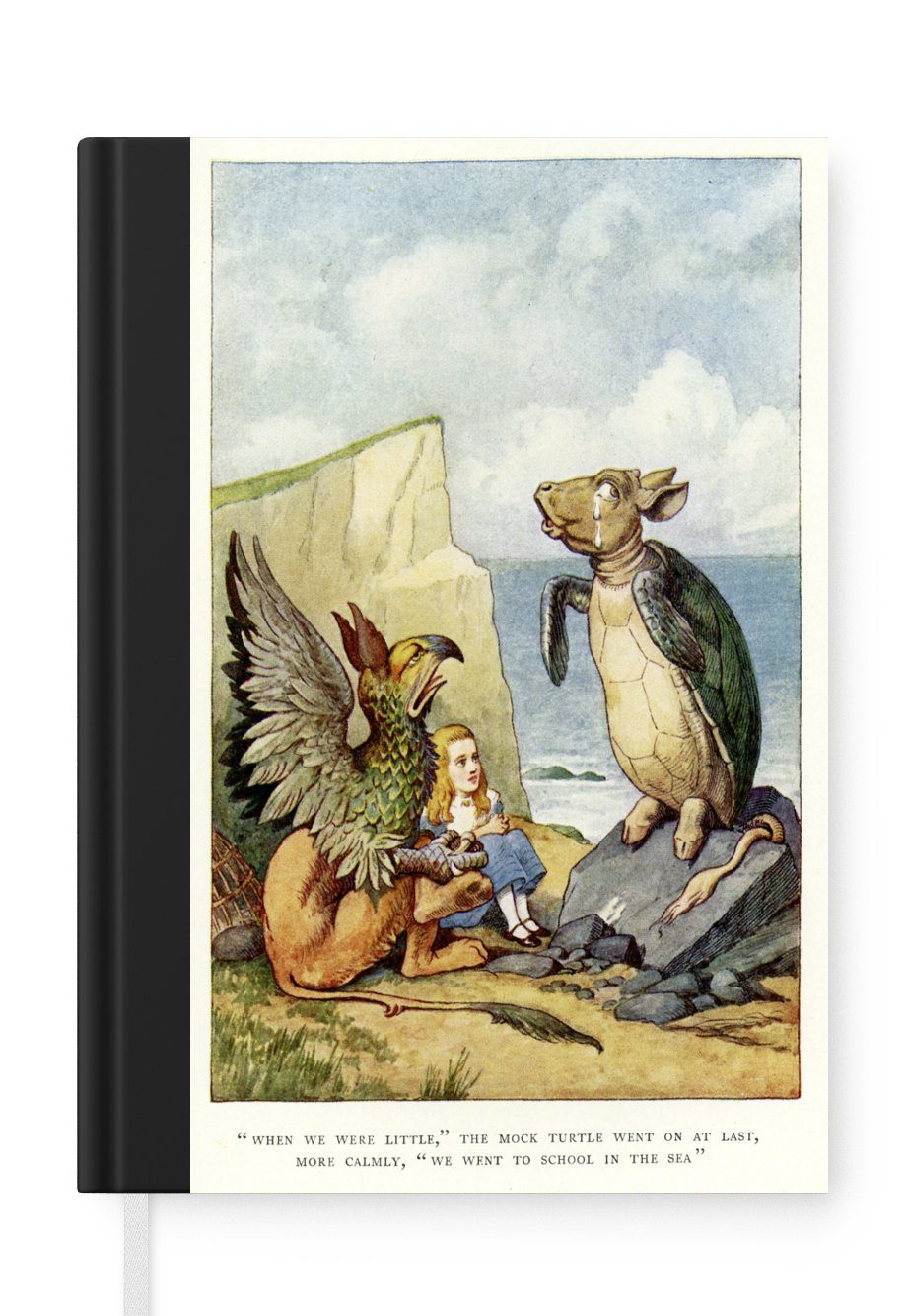 MuchoWow Notizbuch Vintage-Illustration Alice mit der Schildkröte, Journal, Merkzettel, Tagebuch, Notizheft, A5, 98 Seiten, Haushaltsbuch