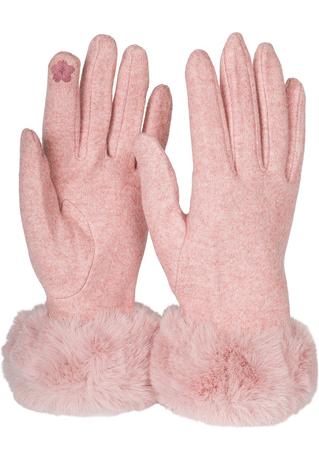 styleBREAKER Fleecehandschuhe Touchscreen Handschuhe mit Kunstfell Rose