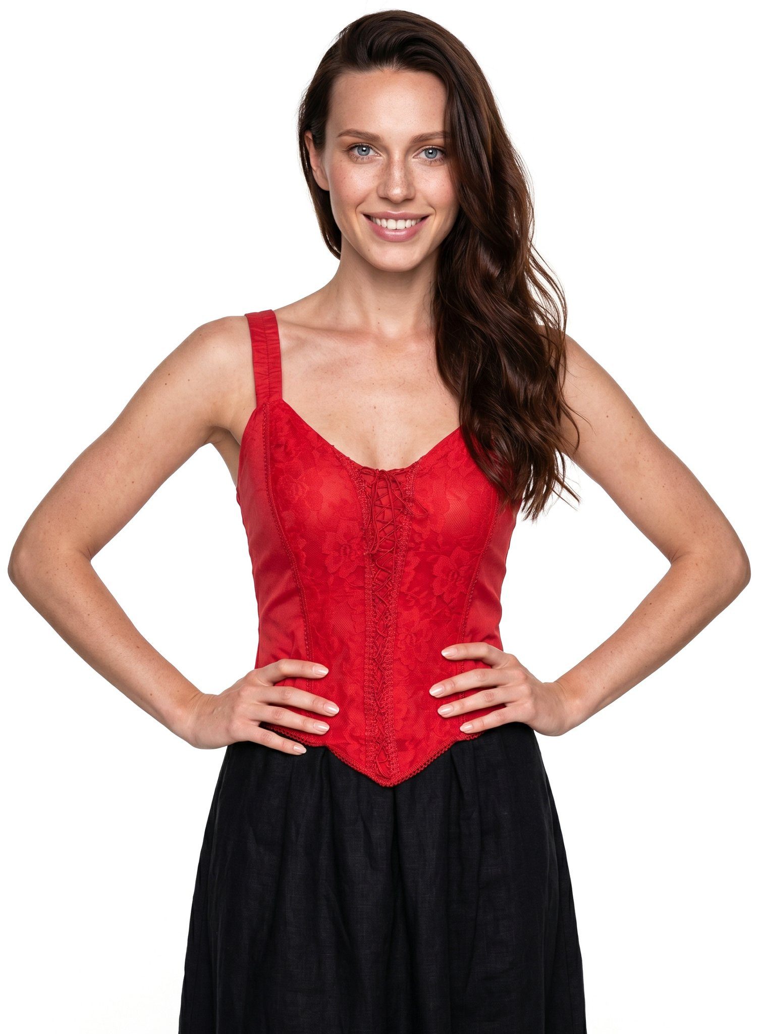 Metamorph Hexen-Kostüm Klassisches Mieder mit floraler Spitze rot, Hochwertige und authentische Mittelalterkleidung zu unschlagbar günst