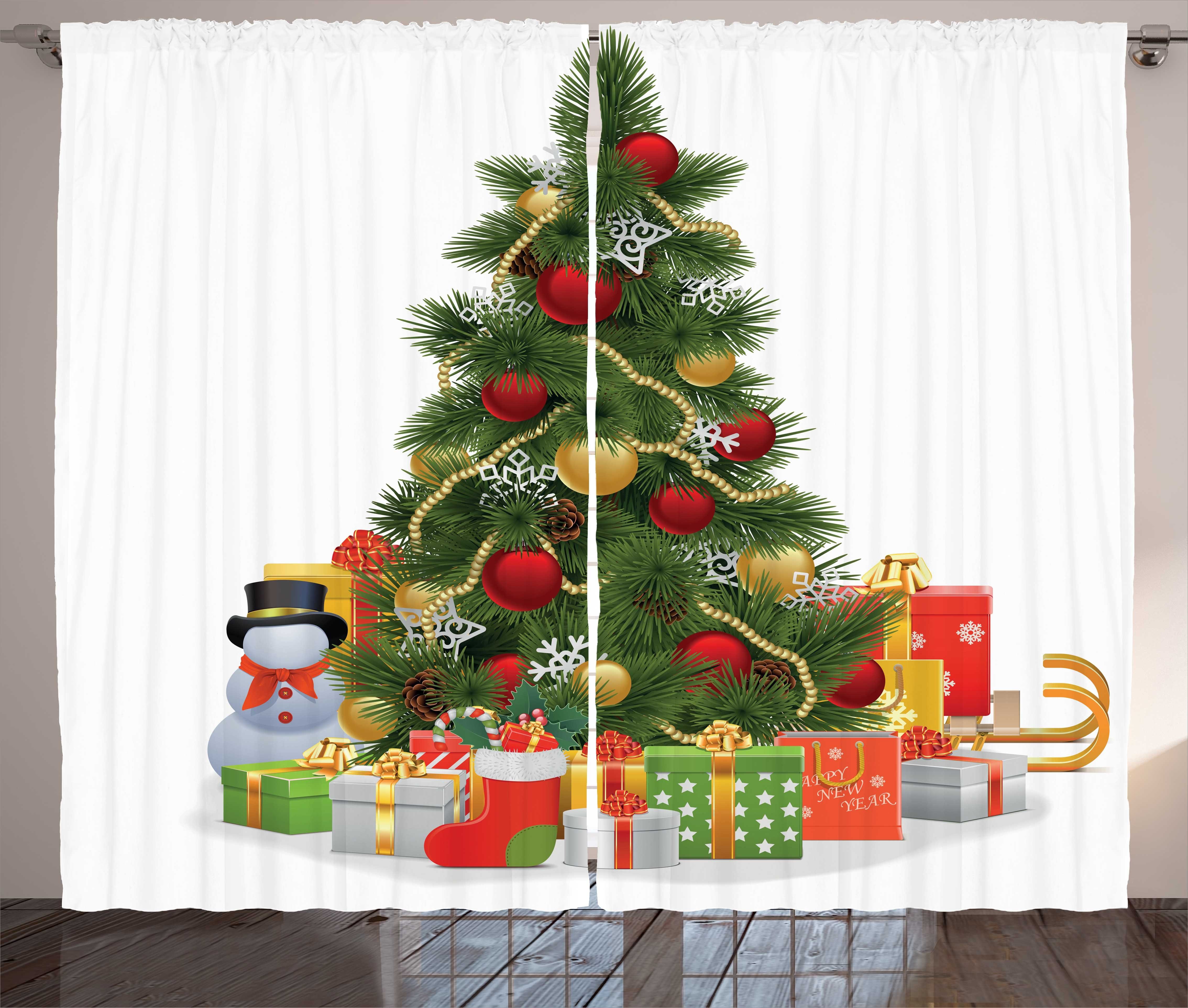 Gardine Schlafzimmer Kräuselband Schlaufen und Weihnachten mit Weihnachtsbaum-Stil Vorhang Abakuhaus, Haken