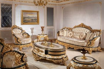 Casa Padrino Sessel Luxus Barock Sessel Gold / Mehrfarbig / Blau / Gold - Prunkvoller Wohnzimmer Sessel mit elegantem Muster - Barock Wohnzimmer Möbel - Edel & Prunkvoll