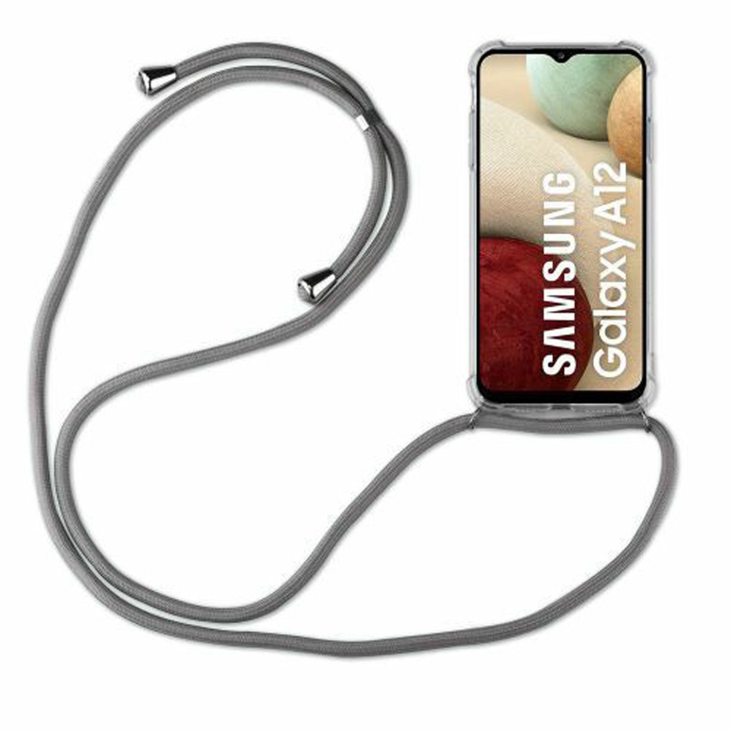 betterfon Handykette für Samsung Galaxy A12 Handyhülle mit Band & Kordel Bumper Grau, Hände frei – mit Silikonhülle & Schnur für flexiblen Alltag
