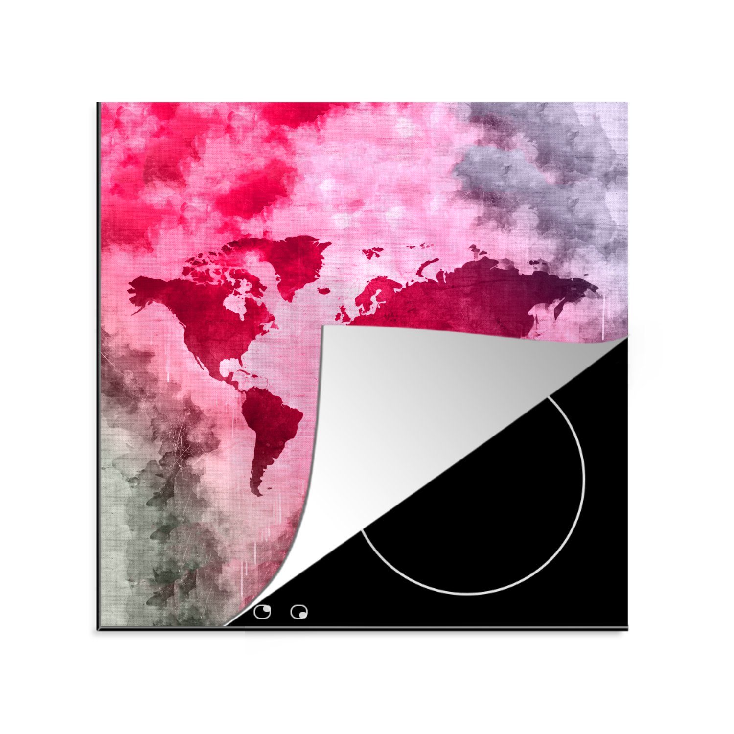 MuchoWow Herdblende-/Abdeckplatte Weltkarte - Abstrakt - Farben, Vinyl, (1 tlg), 78x78 cm, Ceranfeldabdeckung, Arbeitsplatte für küche | Herdabdeckplatten