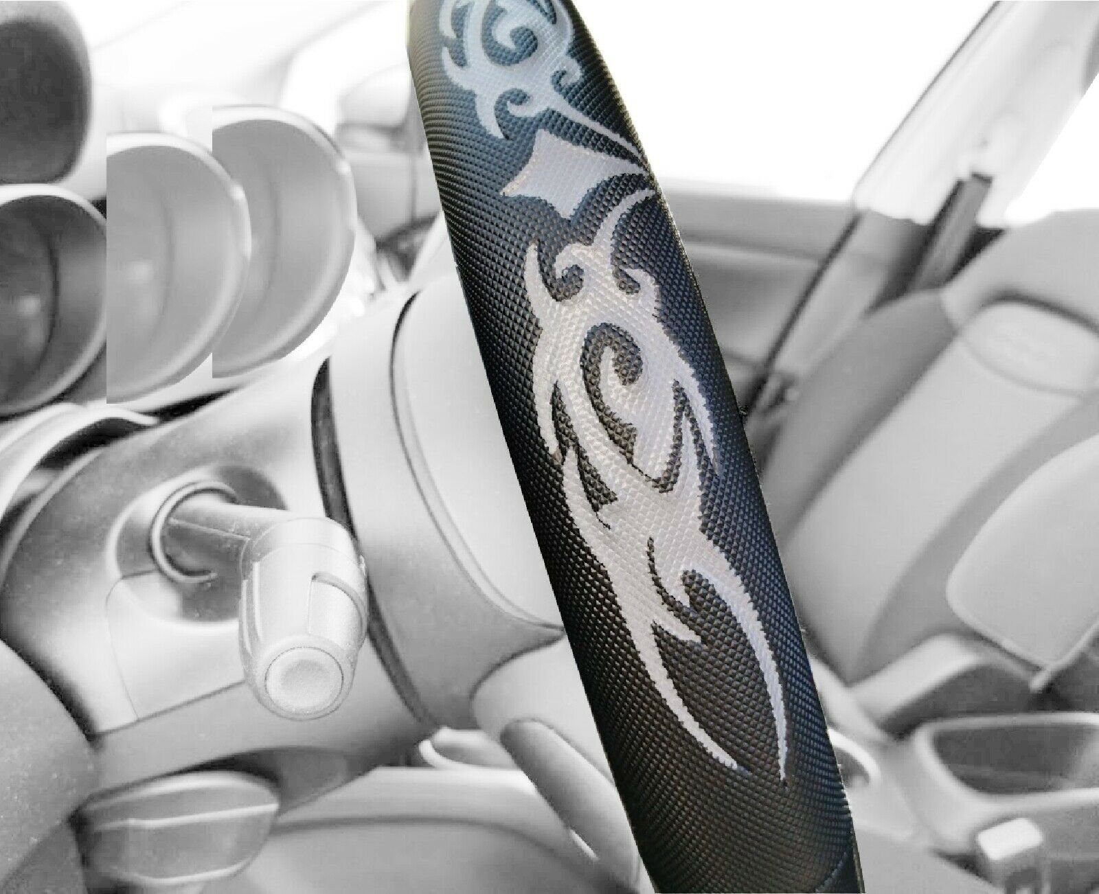 HR GRIP TRIBALS GREY Steering Wheel Cover Steering Wheel Sleeve for 37 - 39 cm Steering Wheels Car Adapter