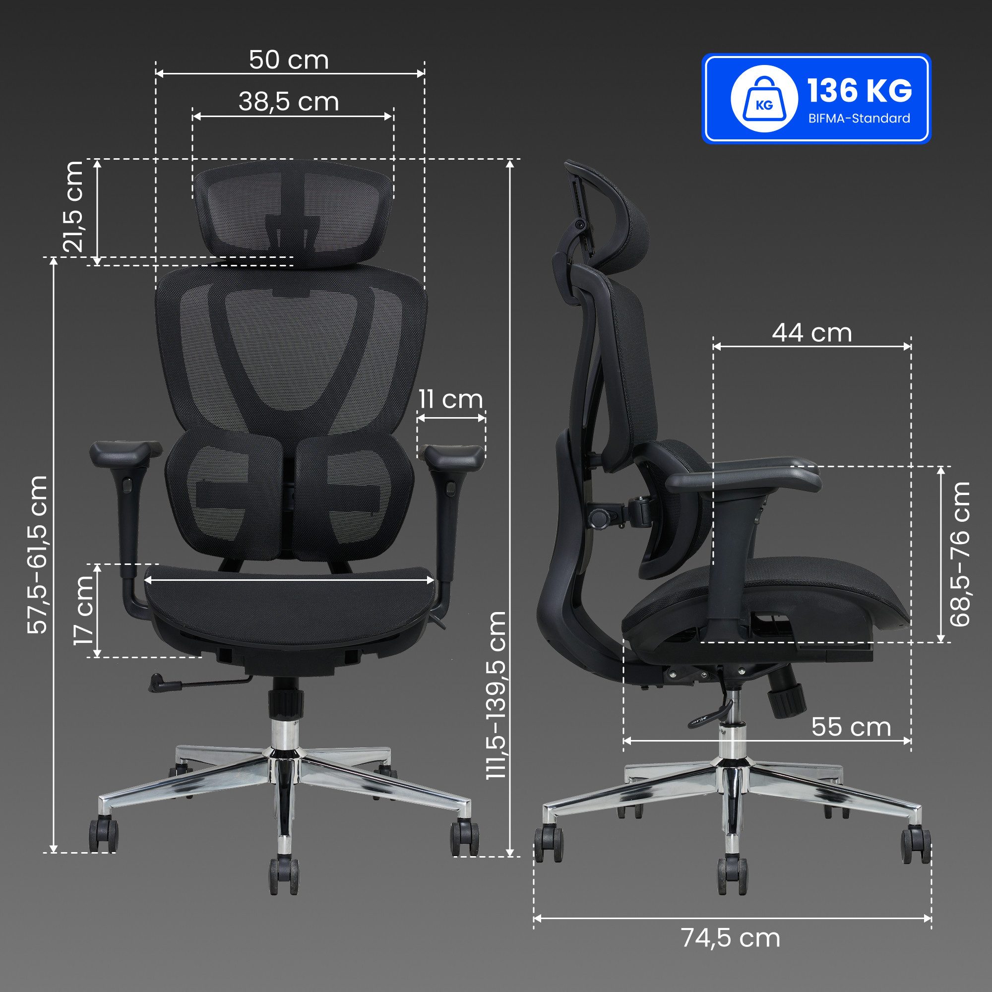 FLEXISPOT Drehstuhl Ergonomischer Bürostuhl, Arbeitsstuhl mit Dual-Wing Lendenstütze (3D-Kopfstütze & 3D-Armlehnen & Verstellbarer Sitztiefe), 3-Stufen Neigung & höhenverstellbare Rückenlehne