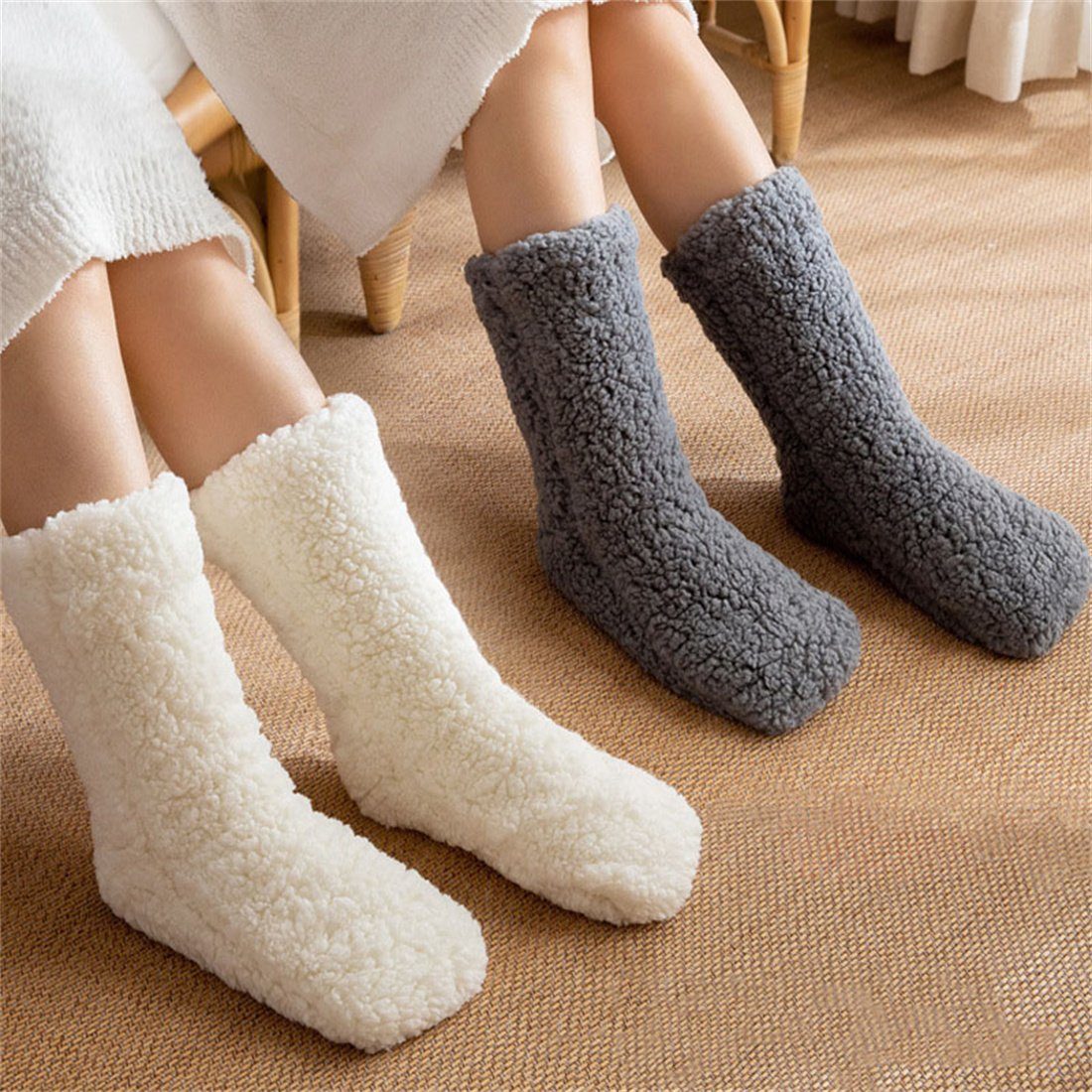 Schnee Socken Schlafsocken, Damen Thermosocken warme Socken Weiß Hausboden Winter DÖRÖY