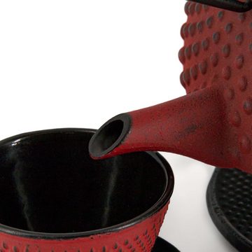 teayumi Teekanne CHIYO Tetsubin Komplett-Set Gusseisenkanne 1200 ml Rot, 1.2 l, (Komplett-Set, 8-teilig), mit herausnehmbaren Edelstahlsieb, mit Henkel