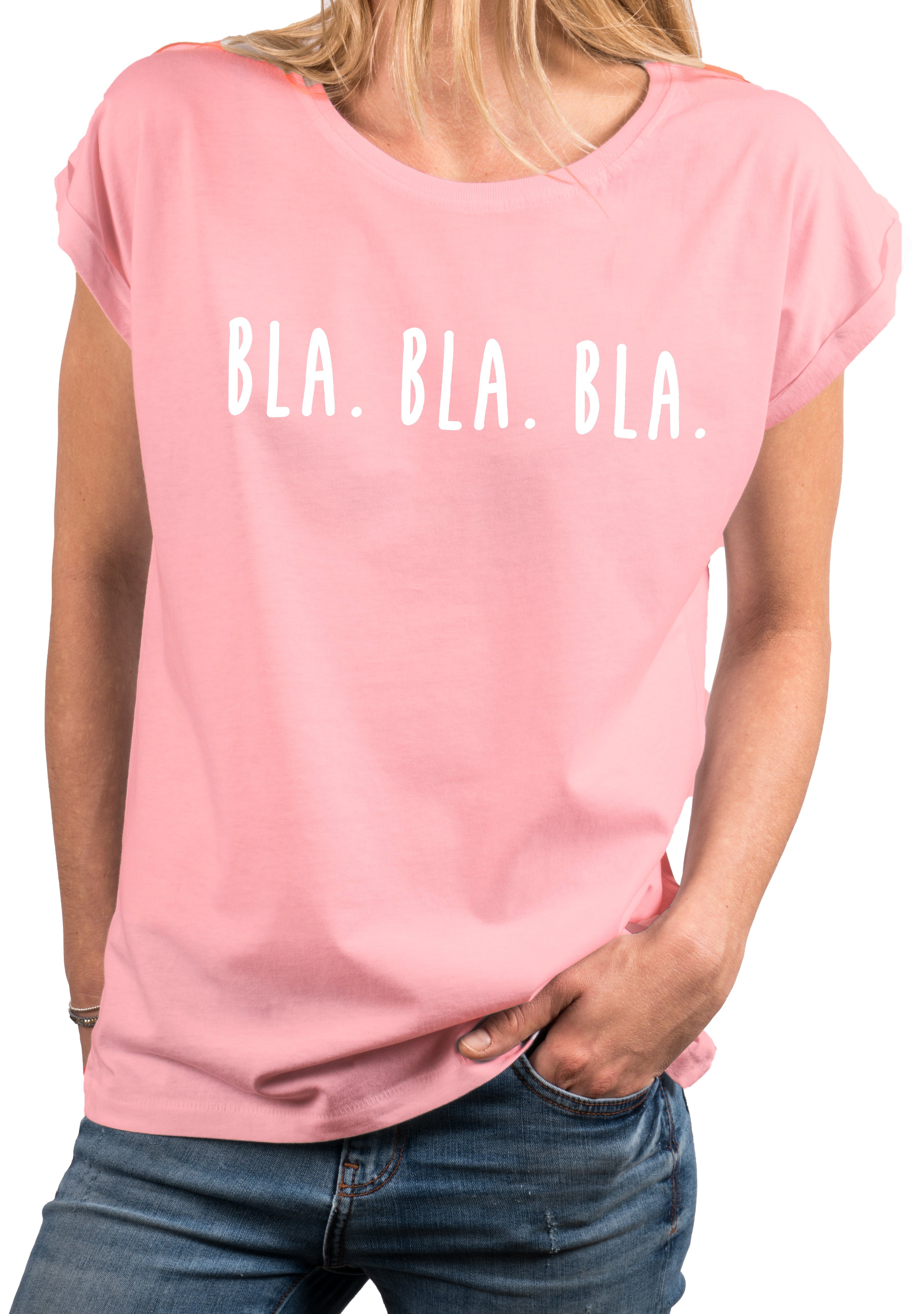 MAKAYA Print-Shirt Damen Kurzarm Basic Sommer Oberteile Sexy Elegant Lustig Spruch Bla (Schriftzug, Schwarz, Blau, Grau) Baumwolle, große Größen Rosa