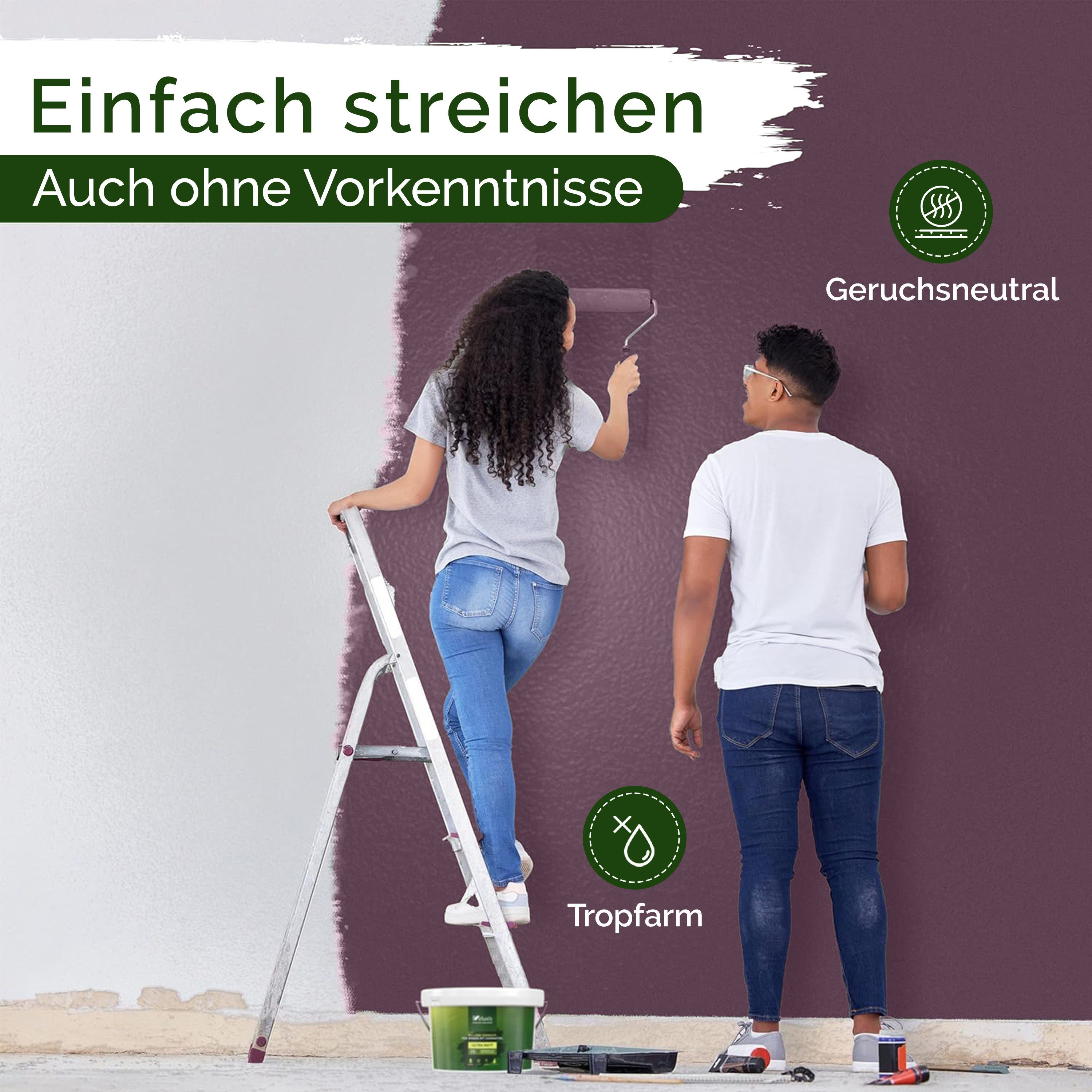 Veluxis Wandfarbe Veluxis® Wandfarbe Universal, Deckkraft-Klasse 1, Streifenfrei, tropfarm & VOC-frei
