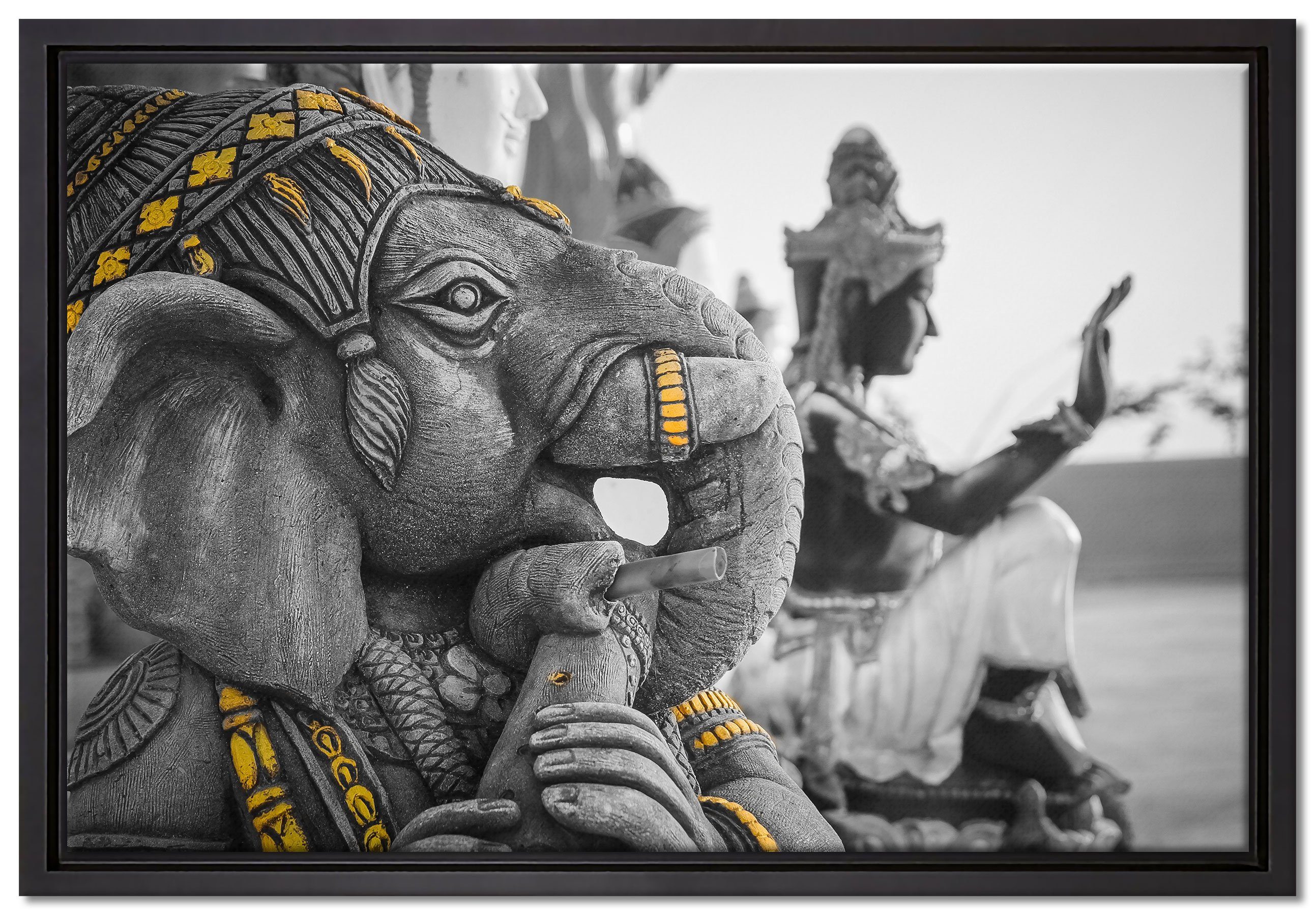 Pixxprint Leinwandbild thailändische Elefantengottheit, Wanddekoration (1 St), Leinwandbild fertig bespannt, in einem Schattenfugen-Bilderrahmen gefasst, inkl. Zackenaufhänger