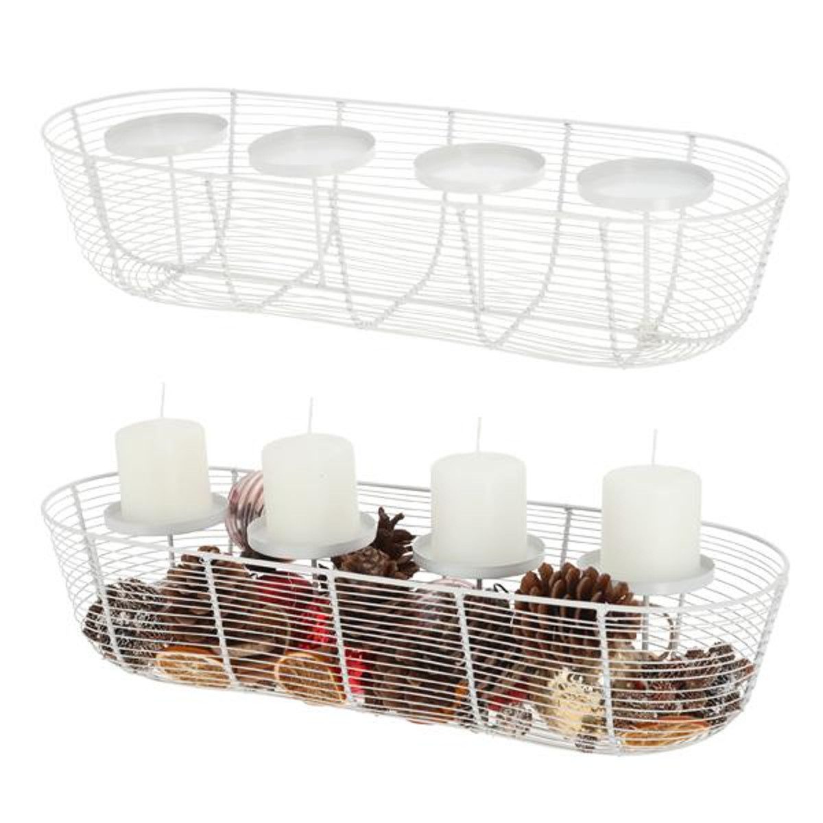 Macosa Home Adventskranz Adventskranz Schwarz oder Weiß Metall 50 cm modern, Elegantes Adventsgesteck 4 Kerzenhalter Tisch-Dekoration