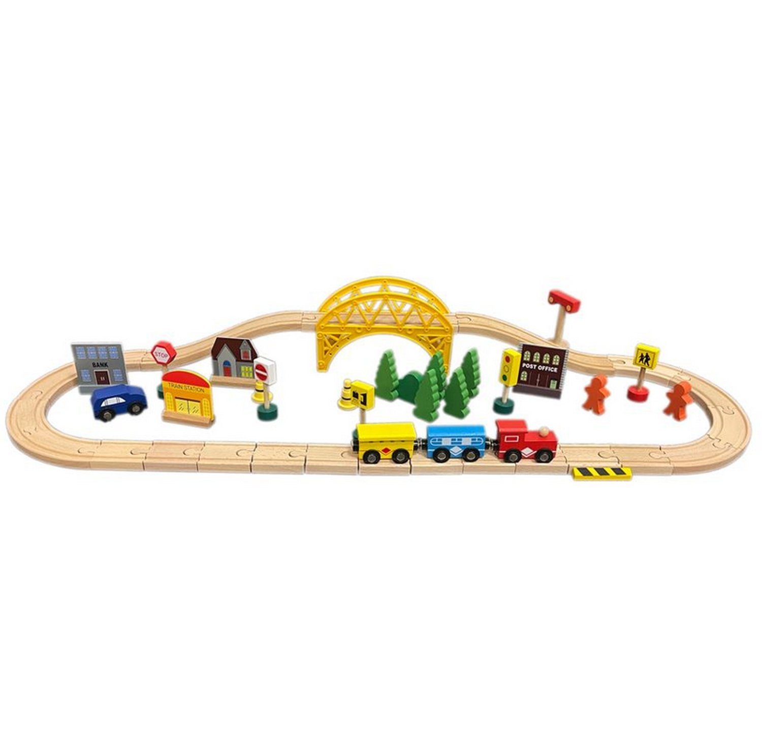 sesua Spielzeug-Eisenbahn Holzeisenbahn Set 60tlg. Spielzeugeisenbahn mit  Holzschienen