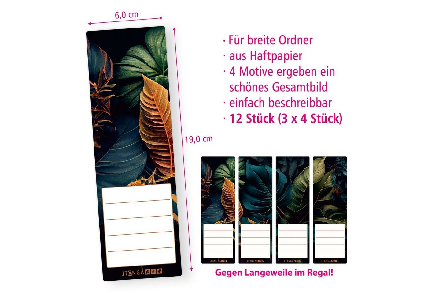 Thumbnail - itenga Etiketten itenga 12er Set Ordneretiketten als Panorama Motiv Exotische Blätter -