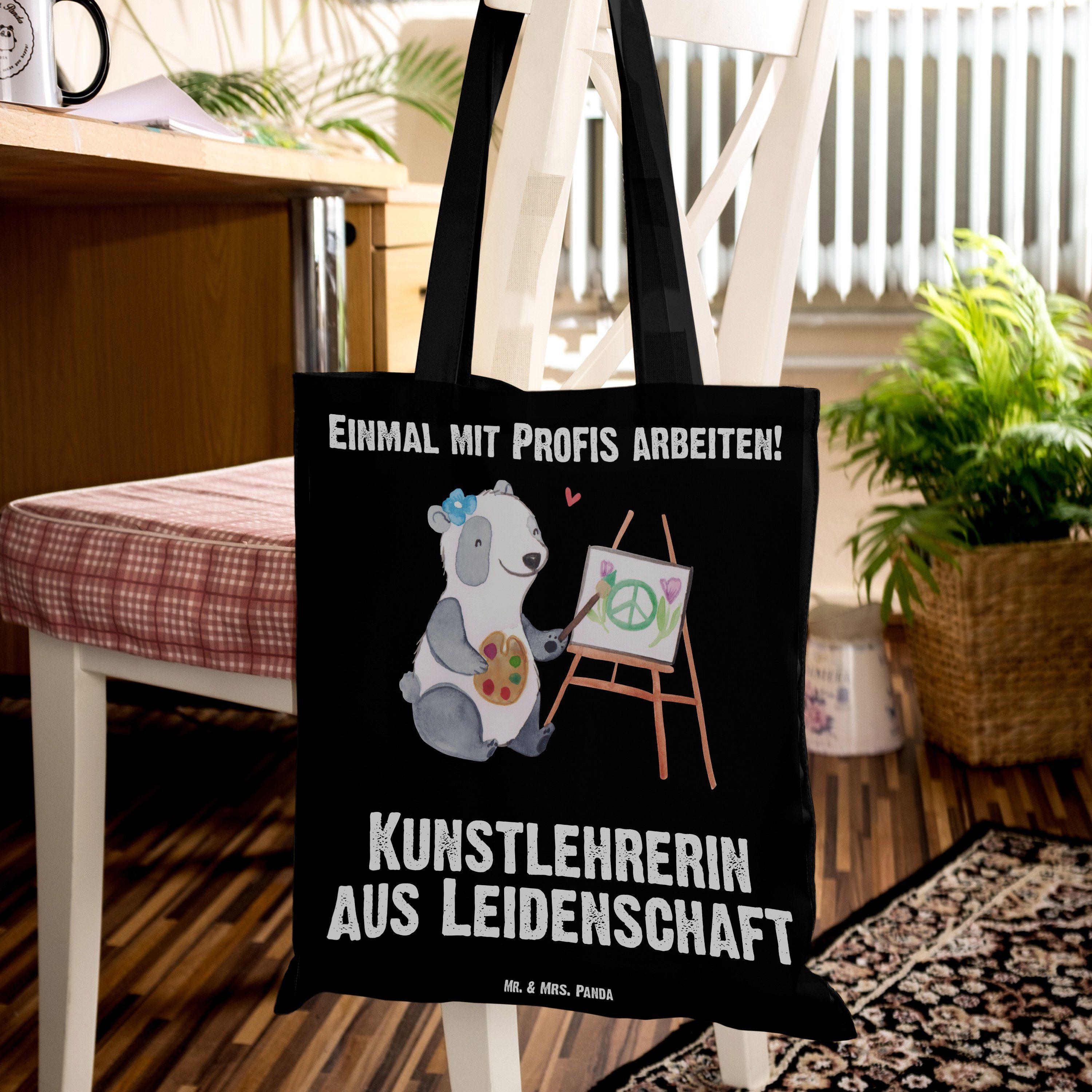 Geschenk, Stoffbeu Schwarz Panda - - Kunstlehrerin Leidenschaft (1-tlg) Mr. aus Tragetasche & Mrs. Beutel,